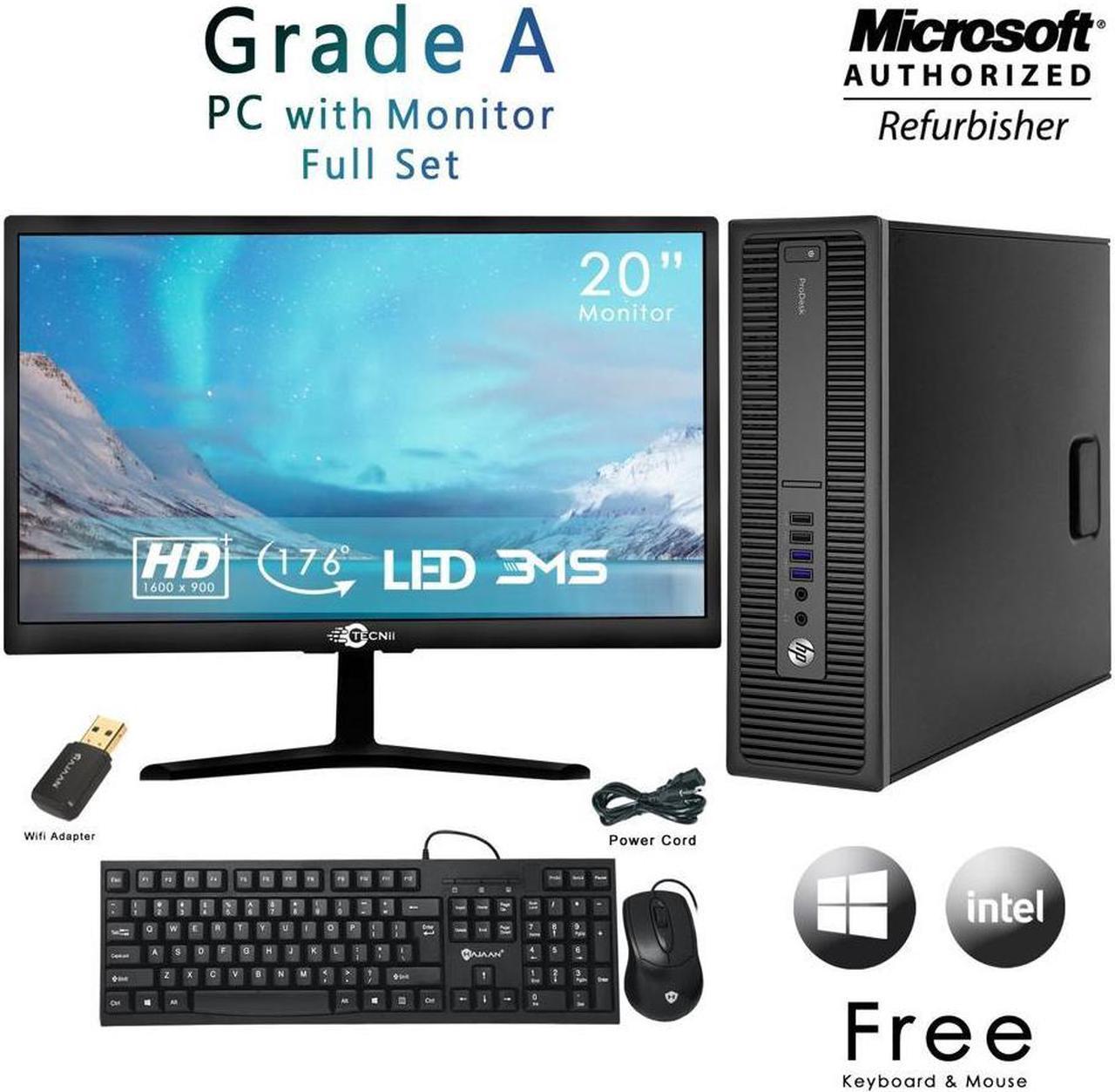 Grade A -HP  600 G2 SFF Compact Desktop with 20 Inch Tecnii  Monitor Intel  i5 6500 @3.40Ghz (Upto 3.60 Ghz) 8GB Memory 500GB HDD  /Win 10 Pro /Free Keyboard & Mouse with Wifi Adapter