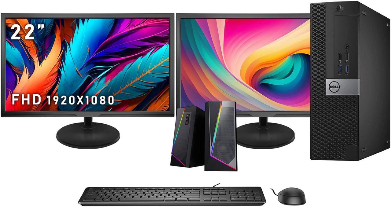 Dell Optiplex Desktop Computer PC Small Form Factor | Intel Core i5 - 6th Gen Processor upto (3.60 GHz) | 32GB DDR4 RAM - 1 TB SSD | New 2X 22" inch  Monitor| WiFi, RGB Speaker, HDMI, Win 10 Pro.