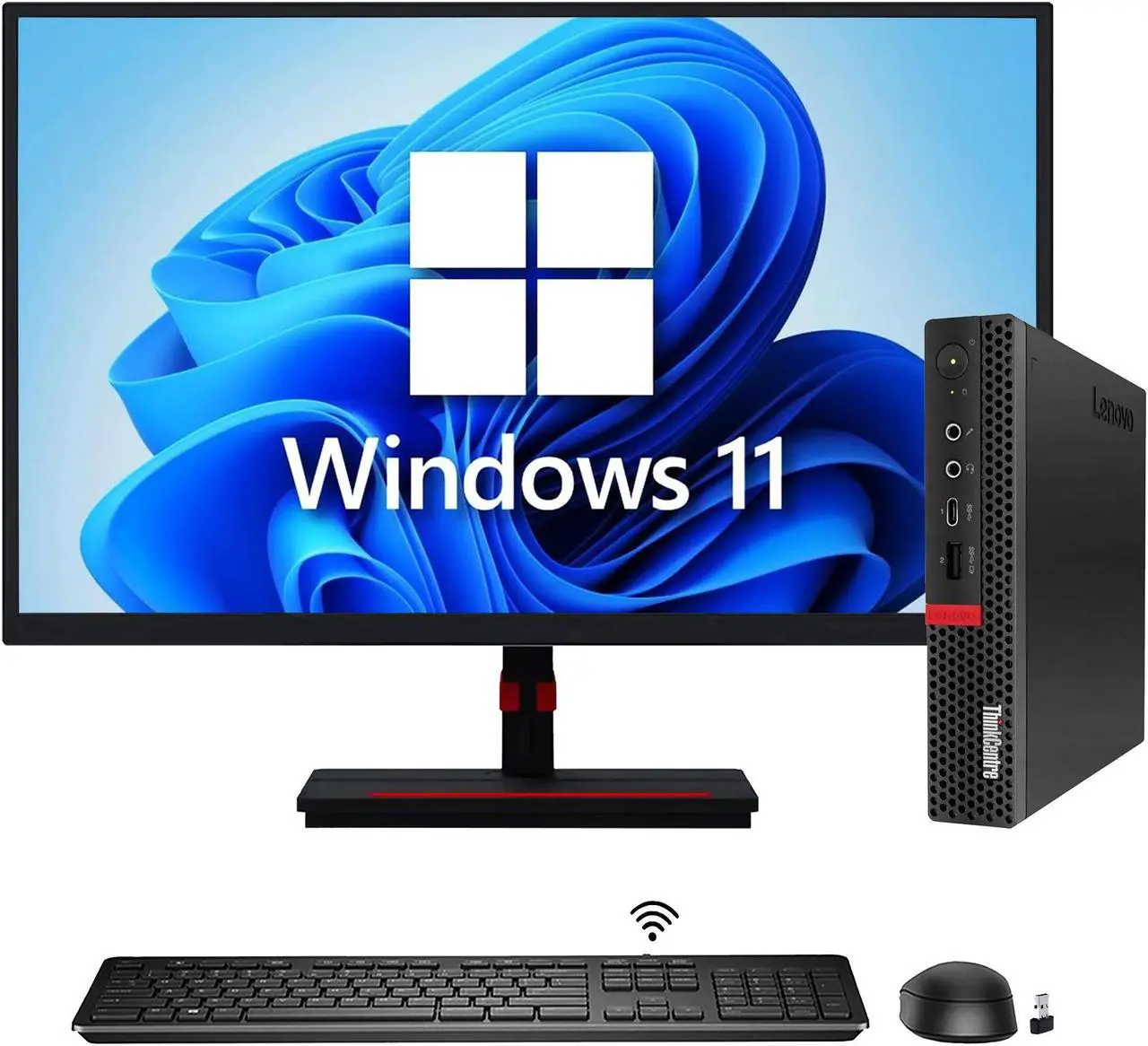 Main image of Lenovo ThinkCentre M720q Mini Windows 11 Pro Professional Desktop Computer Micro Tiny PC Intel Core i3 8th Gen/ 32GB DDR4 RAM/ 1TB NVMe SSD/22-inch FHD Monitor/ HDMI, WiFi/ Wireless Keyboard and Mouse