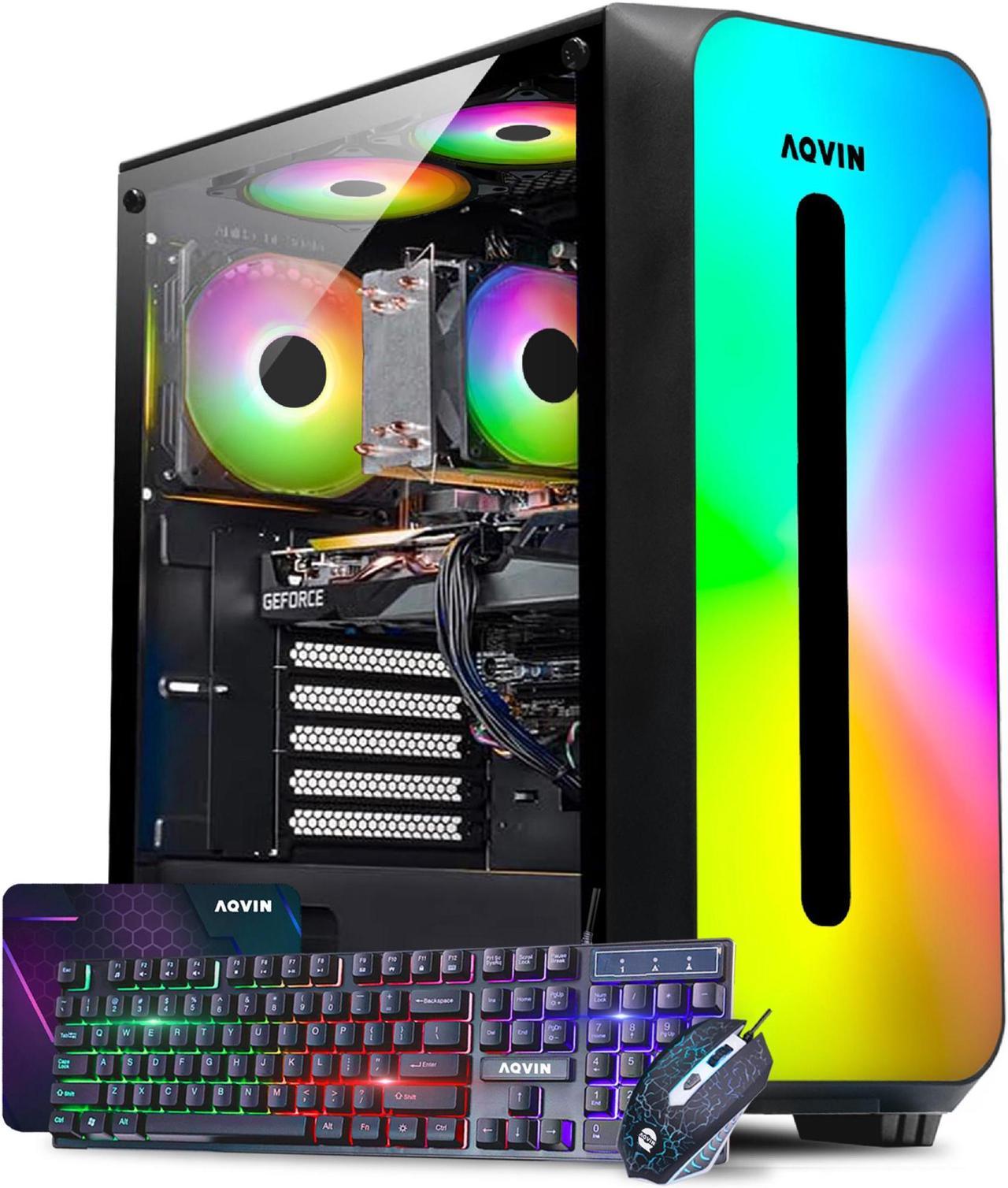 Gaming PC  AQVIN AQB60  High-Performance Desktop Tower Computer Black - Core i7 Processor Up to 4.00 GHz - GeForce RTX 3050 6GB GDDR6 GPU - 32GB DDR4 RAM - 2TB SSD - Windows 10 Pro - RGB Light & Fan