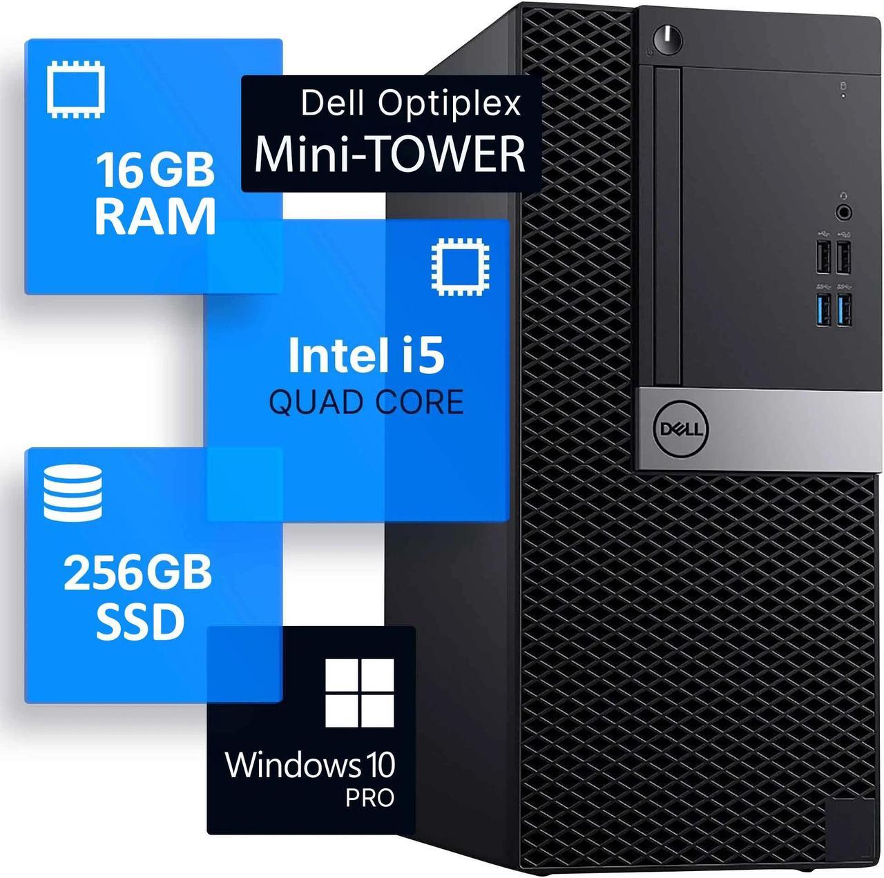 DELL OptiPlex Mini Tower High-performance Desktop PC - Intel i5 Quad-Core CPU Up to 3.60 GHz/ 16GB DDR4 RAM/ 256GB NVMe SSD/ Windows 10 Pro/ Wireless Keyboard and Mouse/ Bluetooth/ Built-in WIFI