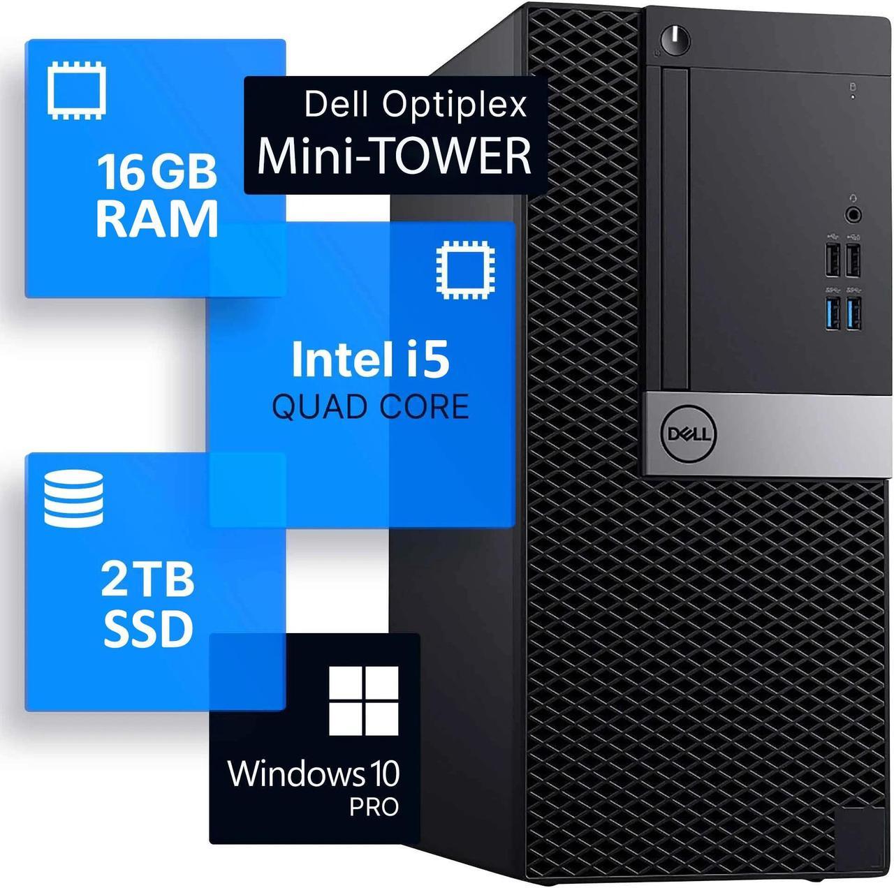 Dell OptiPlex Mini Tower High-performance Business Desktop Computer PC - Intel Quad-Core i5 CPU - 16GB DDR4 RAM - 2TB NVMe SSD - Windows 10 Pro - Built-in WIFI - Wireless Keyboard and Mouse - Black