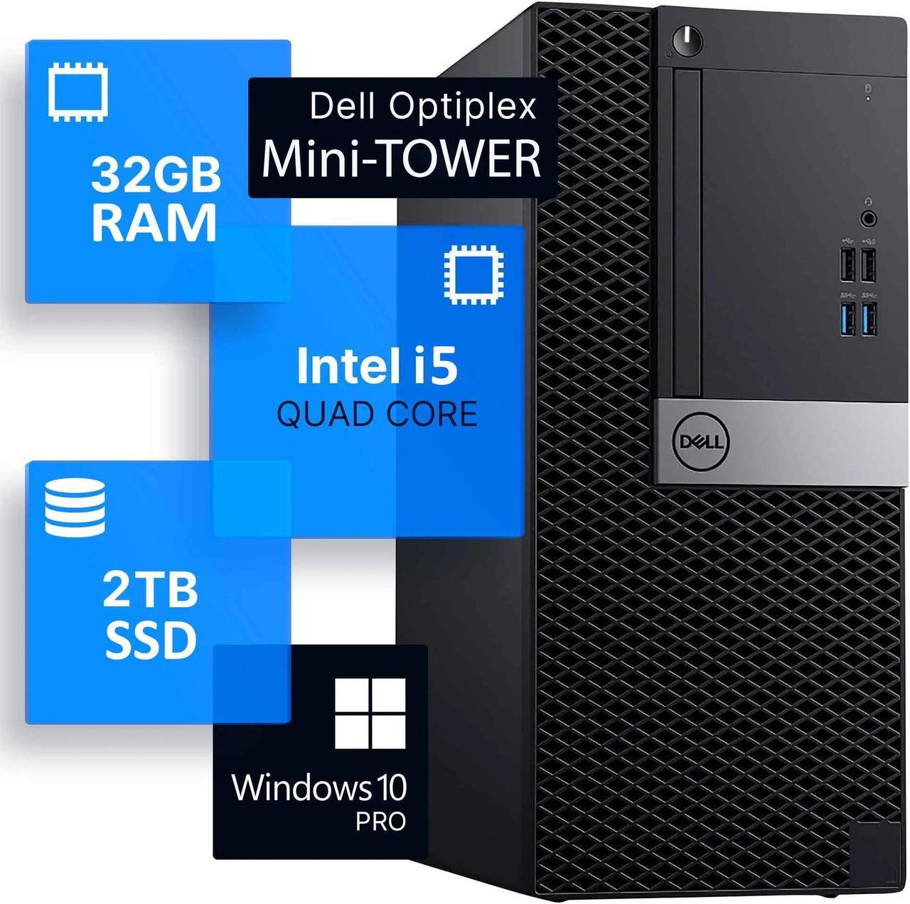 Dell OptiPlex Computers Mini Tower Professional Desktop PC | Intel i5 Quad-Core Processor Up to 3.60 Ghz | 32GB DDR4 RAM | 2TB NVMe SSD | Windows 10 Pro | Built- in WIFI - Black