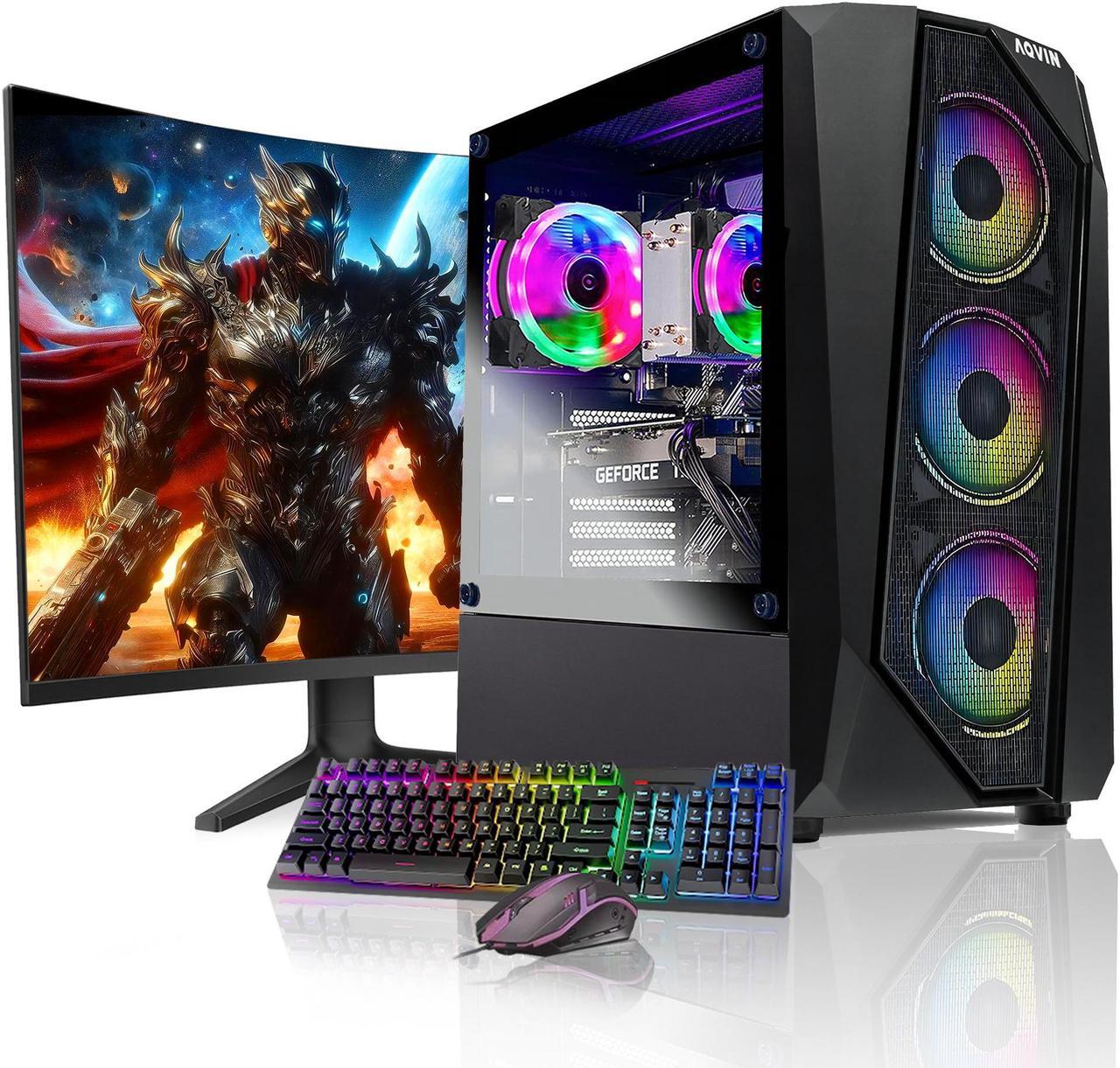 AQVIN - AQ30 Gaming PC Desktop Tower Computer - Core I7 CPU Up to 4.00 GHz - GeForce RTX 3050 8GB GDDR6 GPU - 32GB RAM - 1TB SSD - Windows 10 Pro - 27-Inch Curved Gaming Monitor - 1 Year Warranty