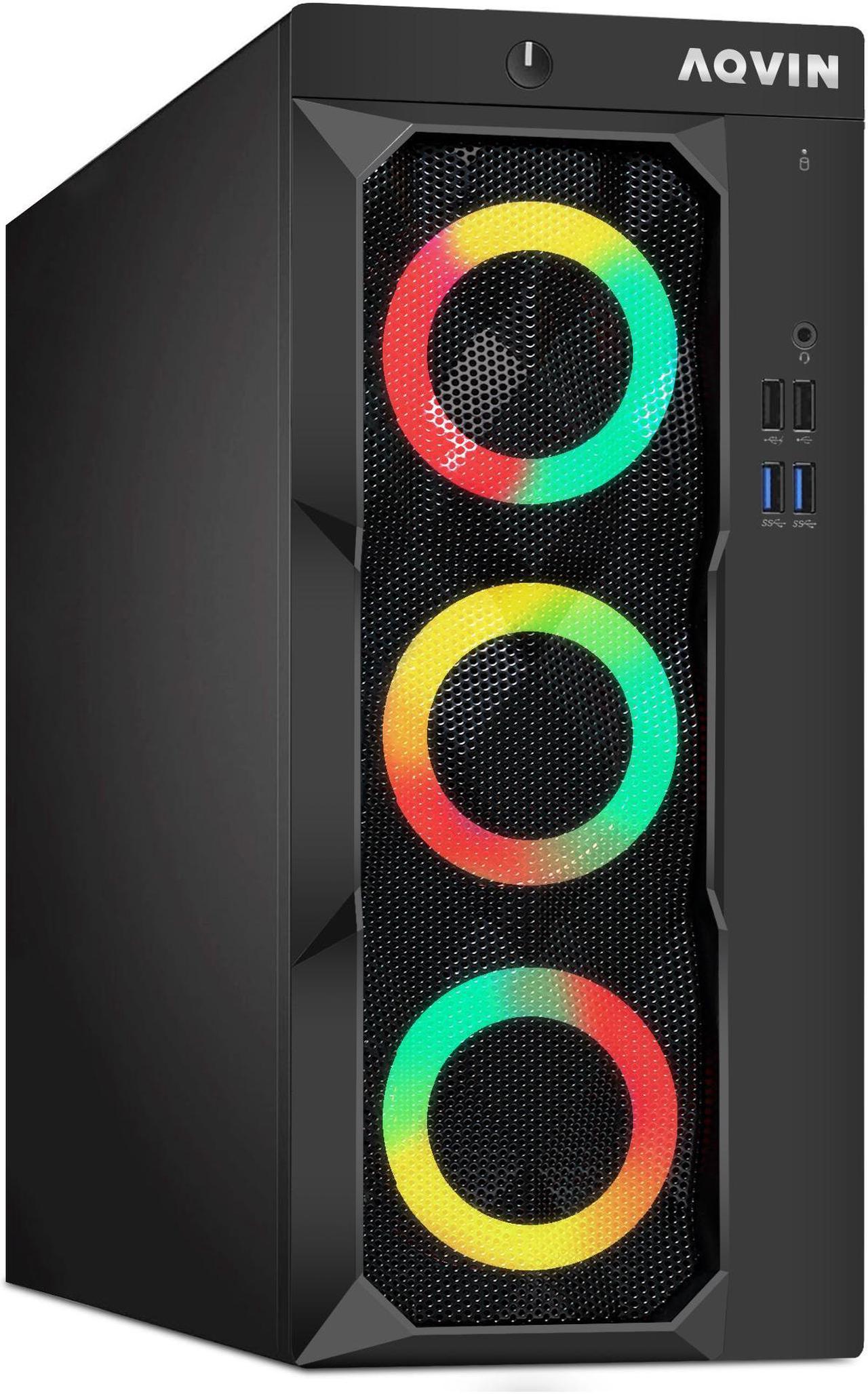 AQVIN LuminaRings Gaming PC Desktop, Intel Core I5, GTX 1050Ti Graphics Card, 1TB SSD, 32GB DDR4 RAM, Windows 11 Pro