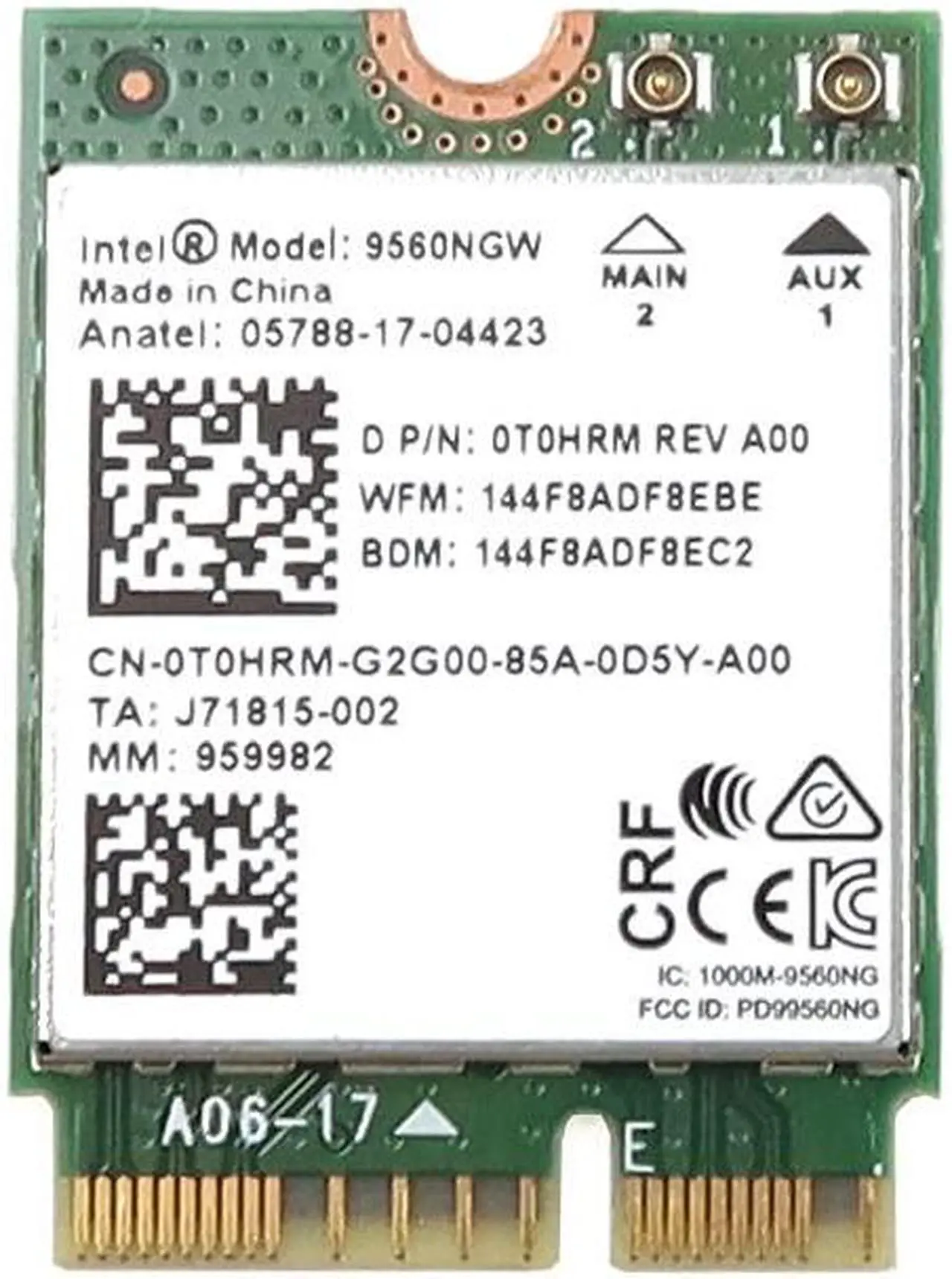 Main image of BULK PACK 100CT:CNVio M.2 9560NGW Wireless AC WLAN WiFi Card 802.11AC M.2 2230 1.73Gbps MU-MIMO CRF AC+BT