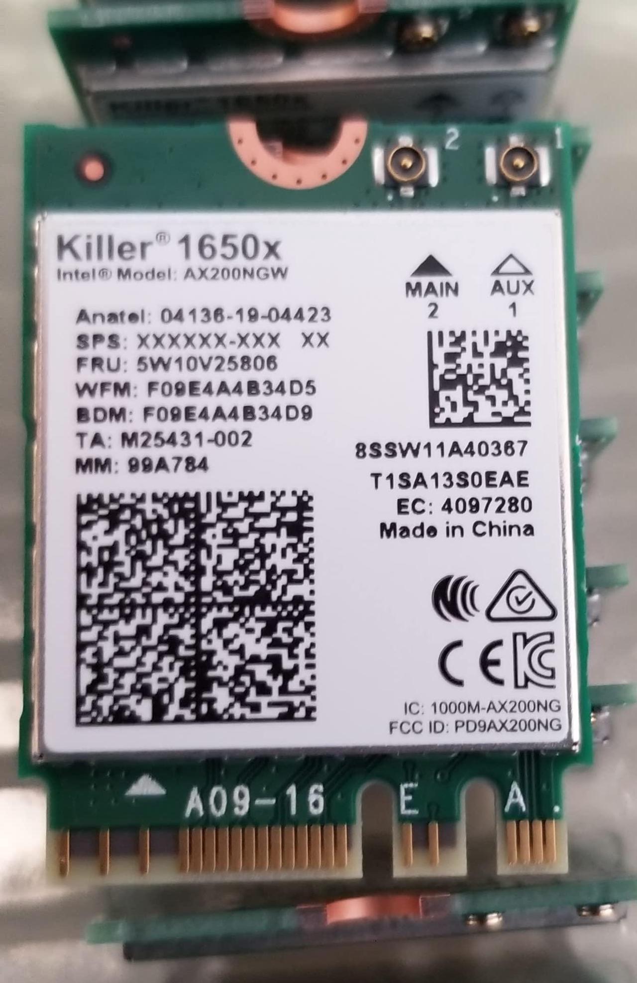 Intel Killer Wi-Fi 6 AX1650x AX200 M.2 2230 Bluetooth 5.2 WiFi Card (Single Pack)