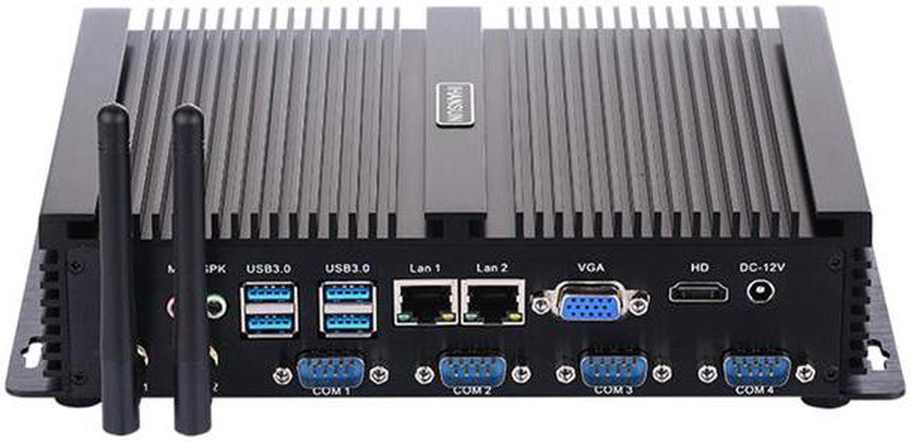 Fanless Industrial PC, Mini Computer, Intel Core I5 3317U, HUNSN IM02, Windows XP / 11 or Linux Ubuntu, WiFi, BT, VGA, HDMI, 2 x LAN, 4 x COM RS232, 4 x USB2.0, 4 x USB3.0, 8G RAM, 128G SSD