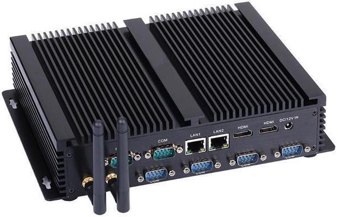 HUNSN Fanless Industrial PC, Mini Computer, I3 5005U 5010U 5020U, IM04, Windows 11 / Linux Ubuntu, AC WiFi, BT, 2 x HDMI, 2 x LAN, 6 x COM, 4 x USB3.0, 4 x USB2.0, 4G RAM, 64G SSD