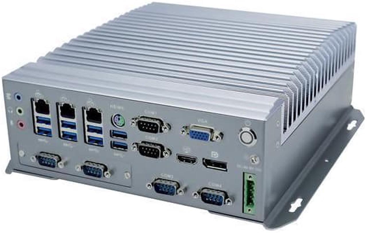 Fanless Industrial Computer, IPC, Mini PC, I5 6500T, HUNSN IX05, Windows 11/ Linux Ubuntu, Intel Q170, VGA, DP, HDMI, 6 x COM, 3 x LAN, DC Phoenix, 9 to 36V, 2 x SIM Slot, 8G RAM, 128G SSD