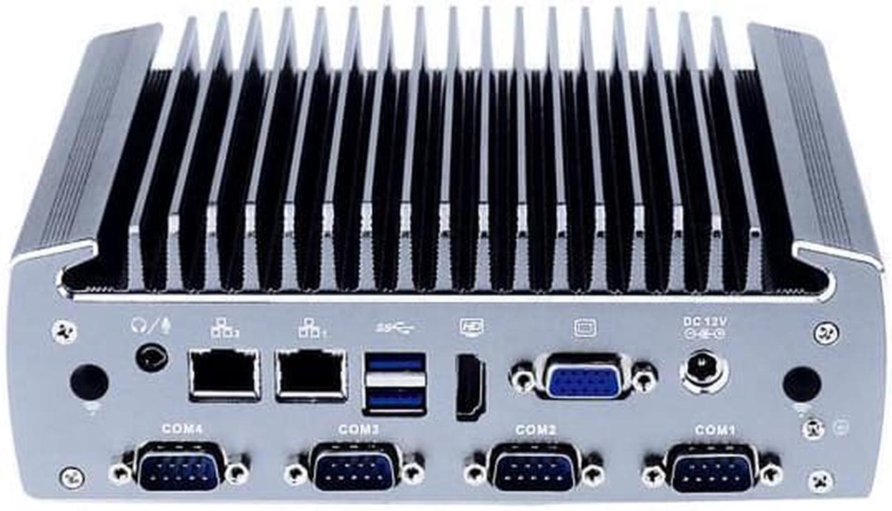 Fanless Industrial PC, Mini Computer, IPC, Intel Core I7 6500U, HUNSN IX10, Windows 11/ Linux Ubuntu, 6 x COM, VGA, HDMI, 2 x I211-AT LAN, SIM Slot, 8G RAM, 128G SSD