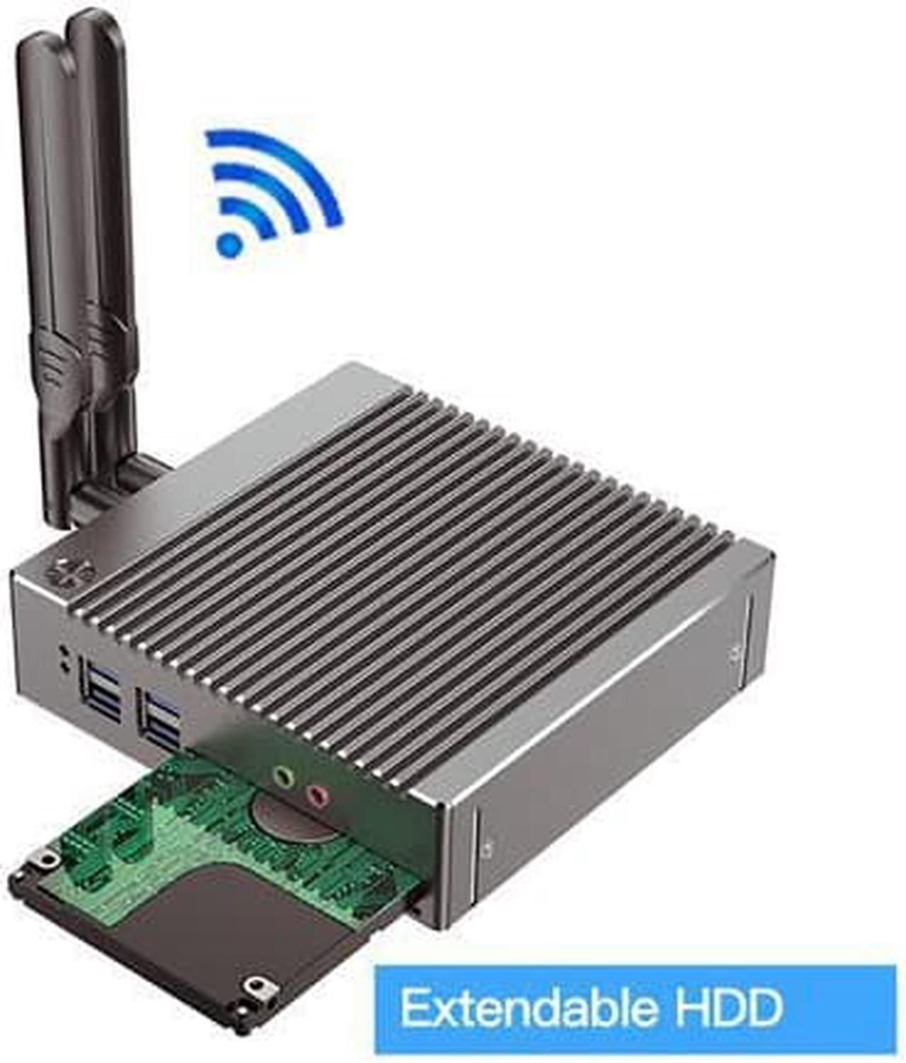 Fanelss Rugged Mini PC, Intel Celeron N2940, HUNSN BH10, Desktop Palm Computer, Windows 11 Pro or Linux Ubuntu, PXE, WOL Support, 2 x HDMI, 2 x LAN, 4 x USB2.0, 2 x USB3.0, 4G RAM, 64G SSD