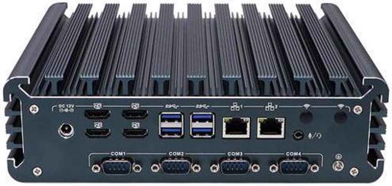 HUNSN Fanless Industrial PC, Mini Computer, IPC, IX12, Core I5 1235U, Windows 11 / Linux Ubuntu, Wi-Fi 6, BT 5.2, 4 x HDMI, 2 x LAN, 4 x COM COM1/2 for RS232/RS485, TPM2.0, 8G RAM, 128G SSD