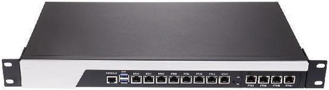 HUNSN 1U Firewall Appliance, pFsense, I3 8100, RS45, Mikrotik, OPNsense, VPN, Network Rackmount, AES-NI, 12 x Gigabit LAN, Console, VGA, 0 RAM, 0 Storage, Barebone No System