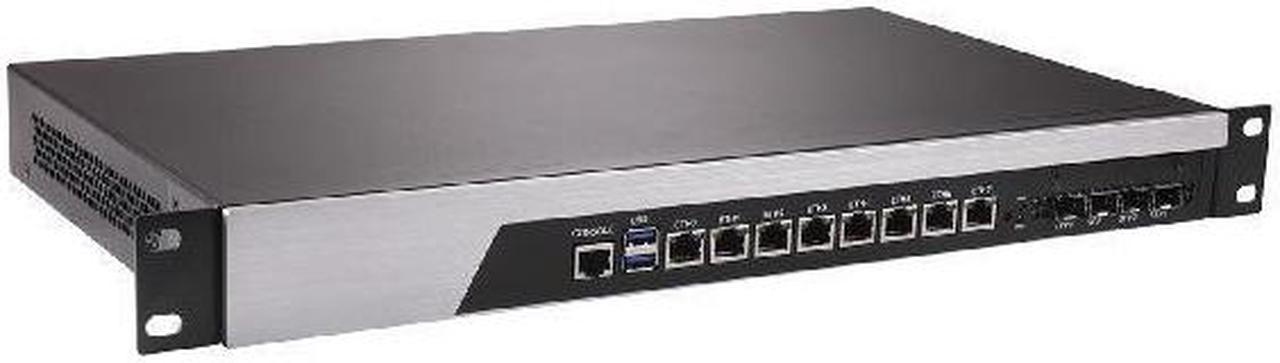 HUNSN 1U Firewall Appliance, pFsense, I3 9100, RS46, Mikrotik, OPNsense, VPN, Network Rackmount, 8 x 2.5Gbe 226-V, 4 x SFP+ 10Gbe XL710, Console, VGA, SIM Slot, 0 RAM, 0 Storage, Barebone No System