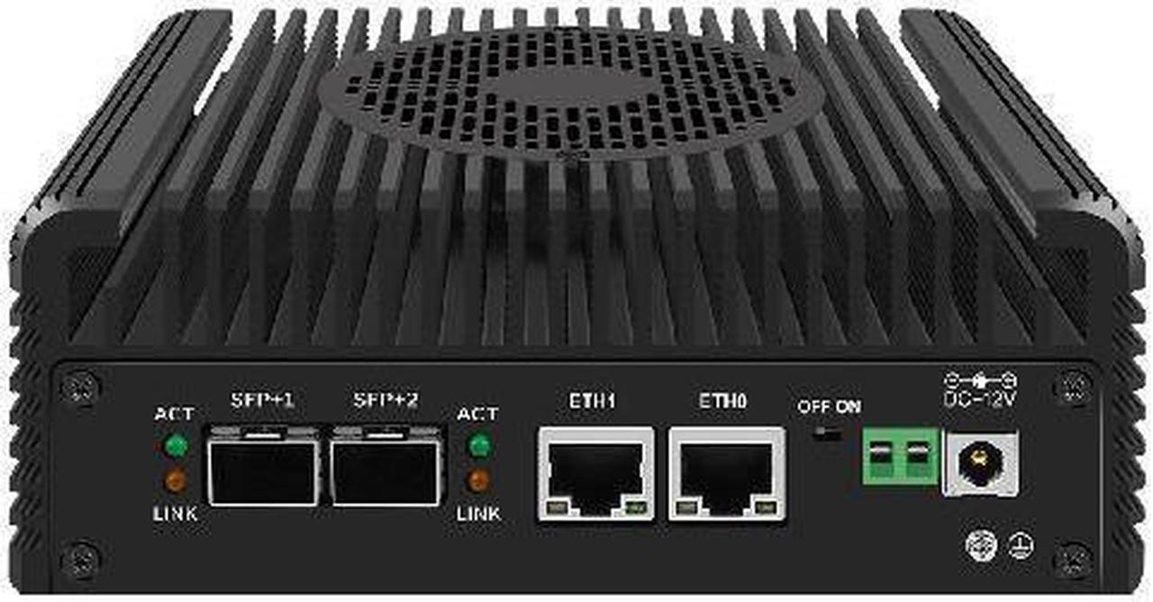 HUNSN Firewall Appliance, Mini PC, pFsense, N100, RJ63, Mikrotik, OPNsense, VPN, Router PC, 2 x 2.5GbE LAN, 2 x SFP+, 2 x HDMI, TF, Type-C, Phoenix Terminal, 0 RAM, 0 Storage, Barebone No System