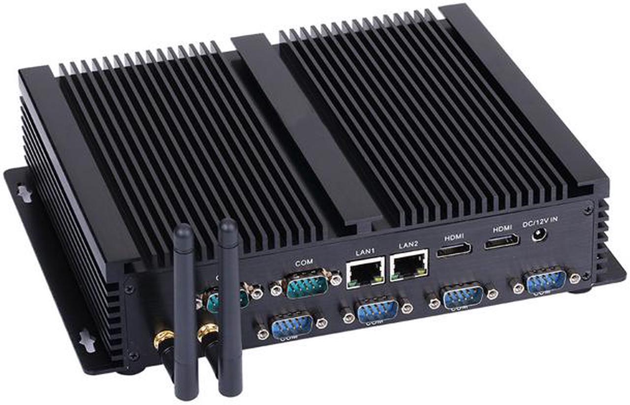 HUNSN Fanless Industrial PC, Mini Computer, I5 4200U 4250U 4258U 4278U 4288U, IM04, Windows 11 / Linux Ubuntu, 2 x HDMI, 2 x LAN, 6 x COM, 4 x USB3.0, 4 x USB2.0, 8G RAM, 64G SSD