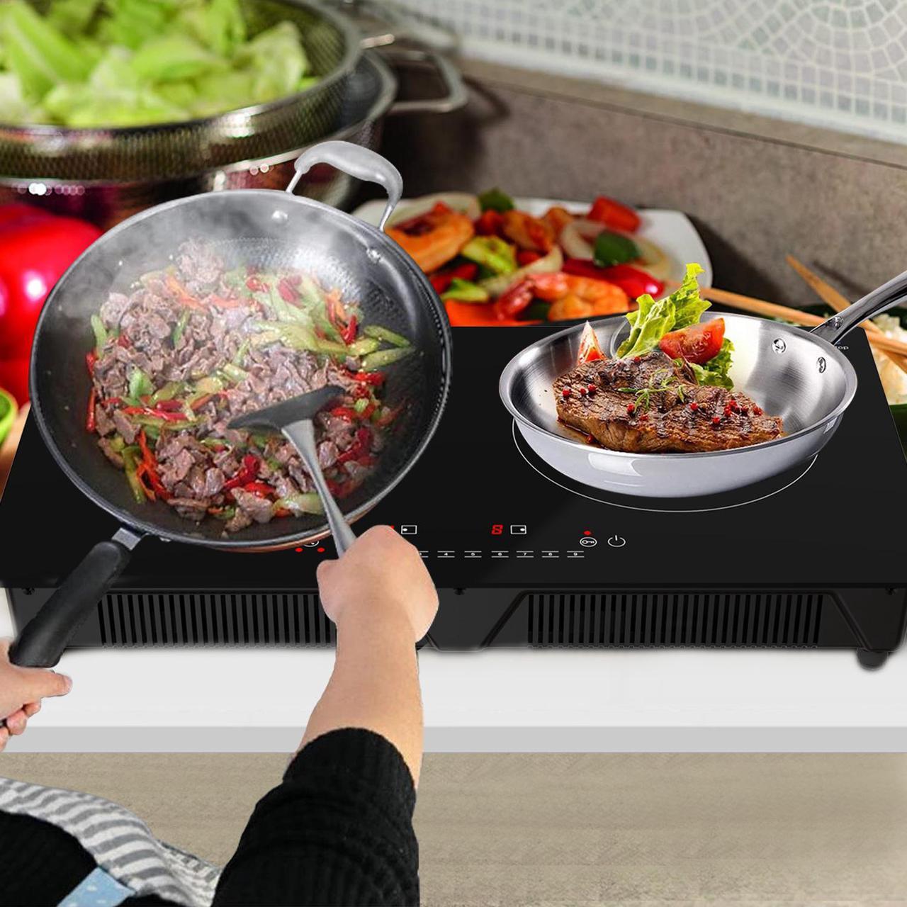Alt view image 6 of 7 - Cheftop Induction 2 Burner Cooktop - Portable 120V Digital Ceramic Top 2 Burner Electric Cooktop with Kids Safety Lock - Works with Flat Cast Iron Pan,1800 Watt, Touch Sensor Control, Multiple Control