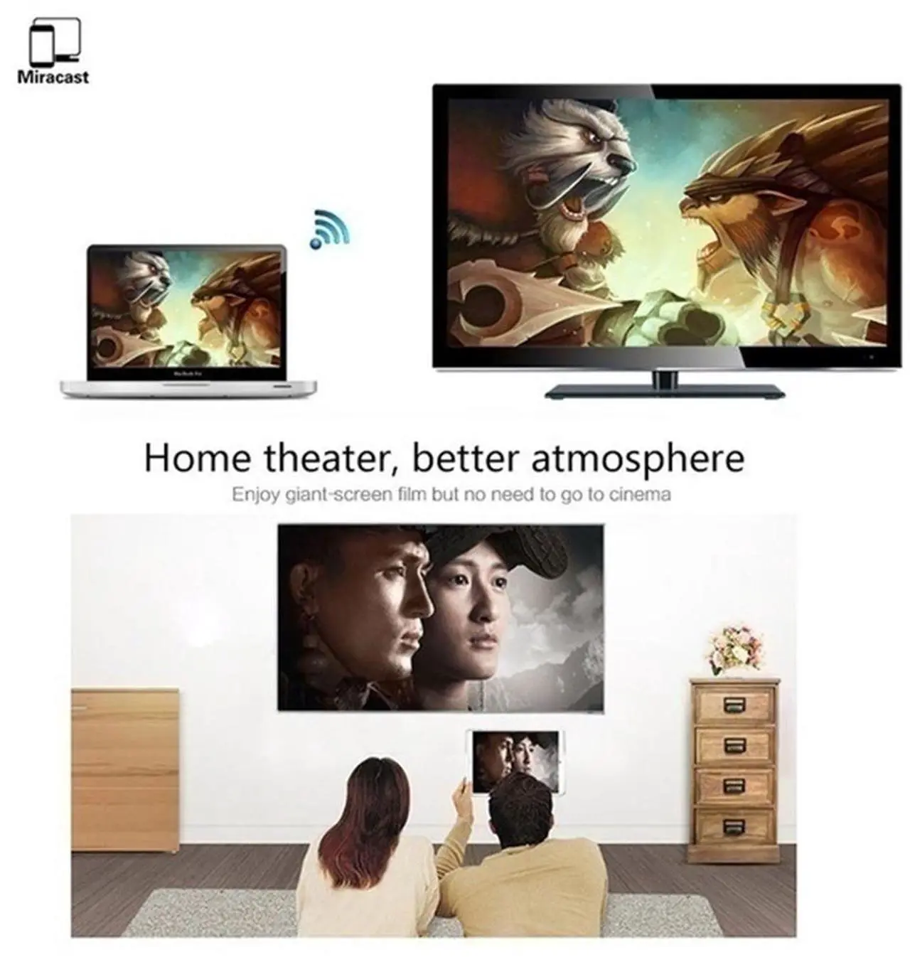 Alt view image 3 of 7 - WiFi Wireless Display Dongle for Wireless HDMI Adapter Portable TV Receiver Airplay Dongle Mirroring Screen from Phone to Big Screen Miracast Support  480P