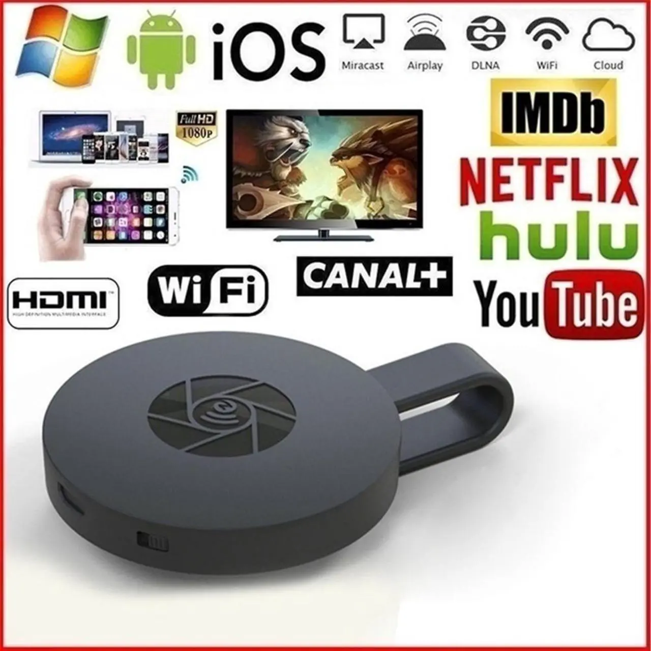 Main image of WiFi Wireless Display Dongle for Wireless HDMI Adapter Portable TV Receiver Airplay Dongle Mirroring Screen from Phone to Big Screen Miracast Support  480P