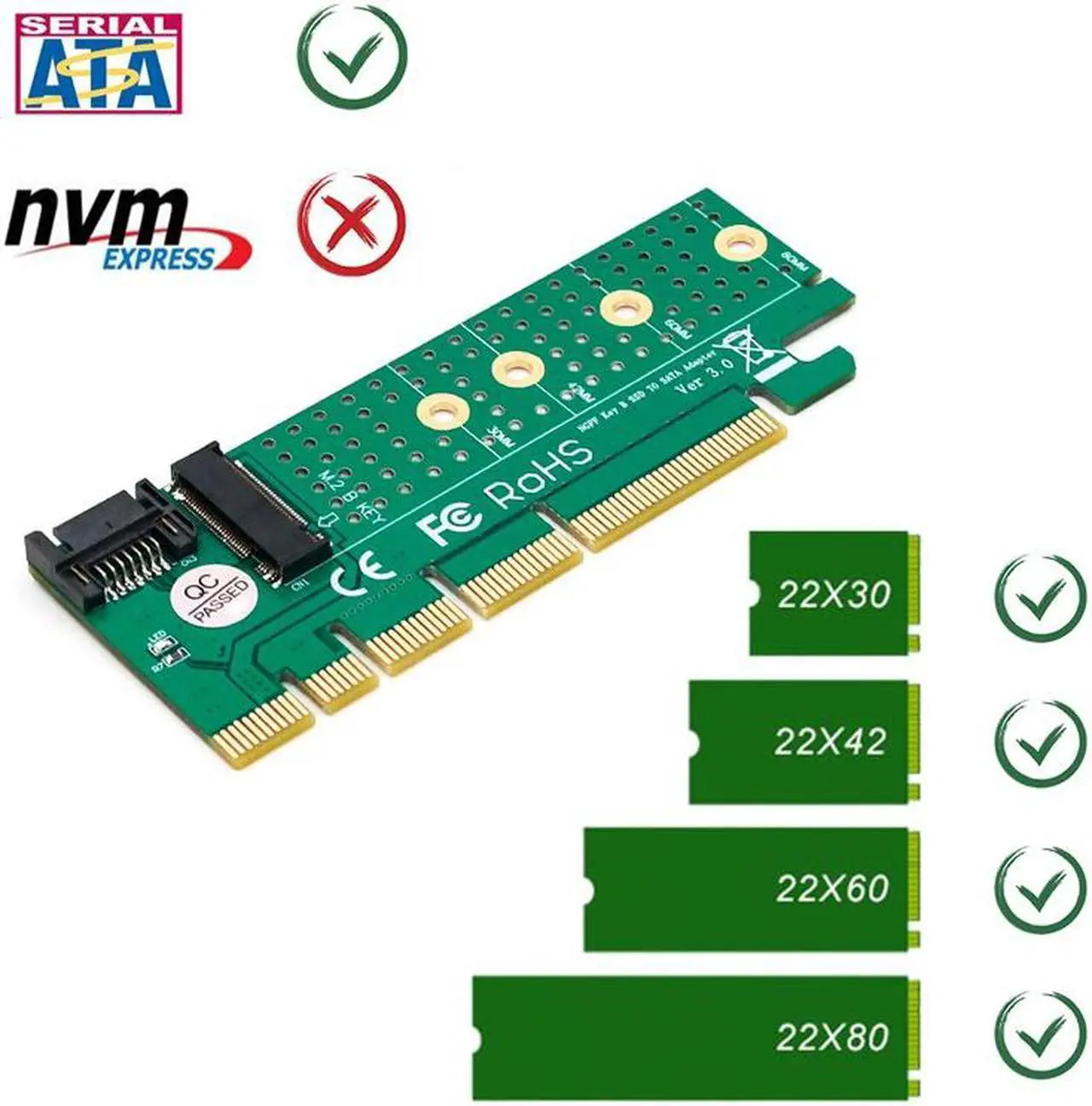 Alt view image 5 of 6 - NGFF M.2 B Key SATA-Bus SSD to SATA3 Adapter PCI Express x1 x4 x8 x16 Slot SATA Cable Heatsink Suppor 2230 2242 2260 2280 M2 SSD