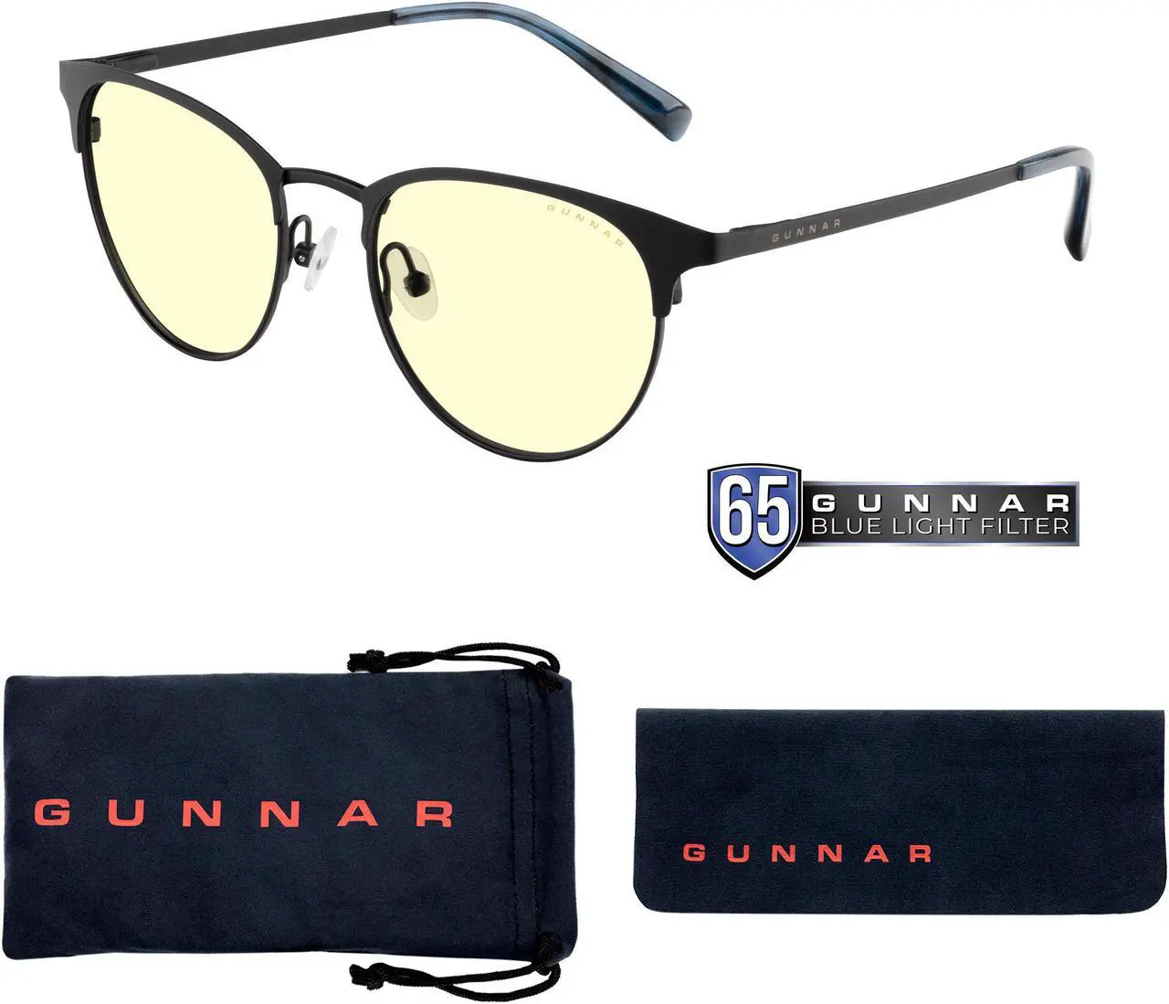 Alt view image 4 of 11 - Gunnar Apex, Protective Computer Glasses with Gunnar Focus, Onyx/Navy Frames, Amber Lens, 65% Blue Light and 100% UV Protection, APX-11501