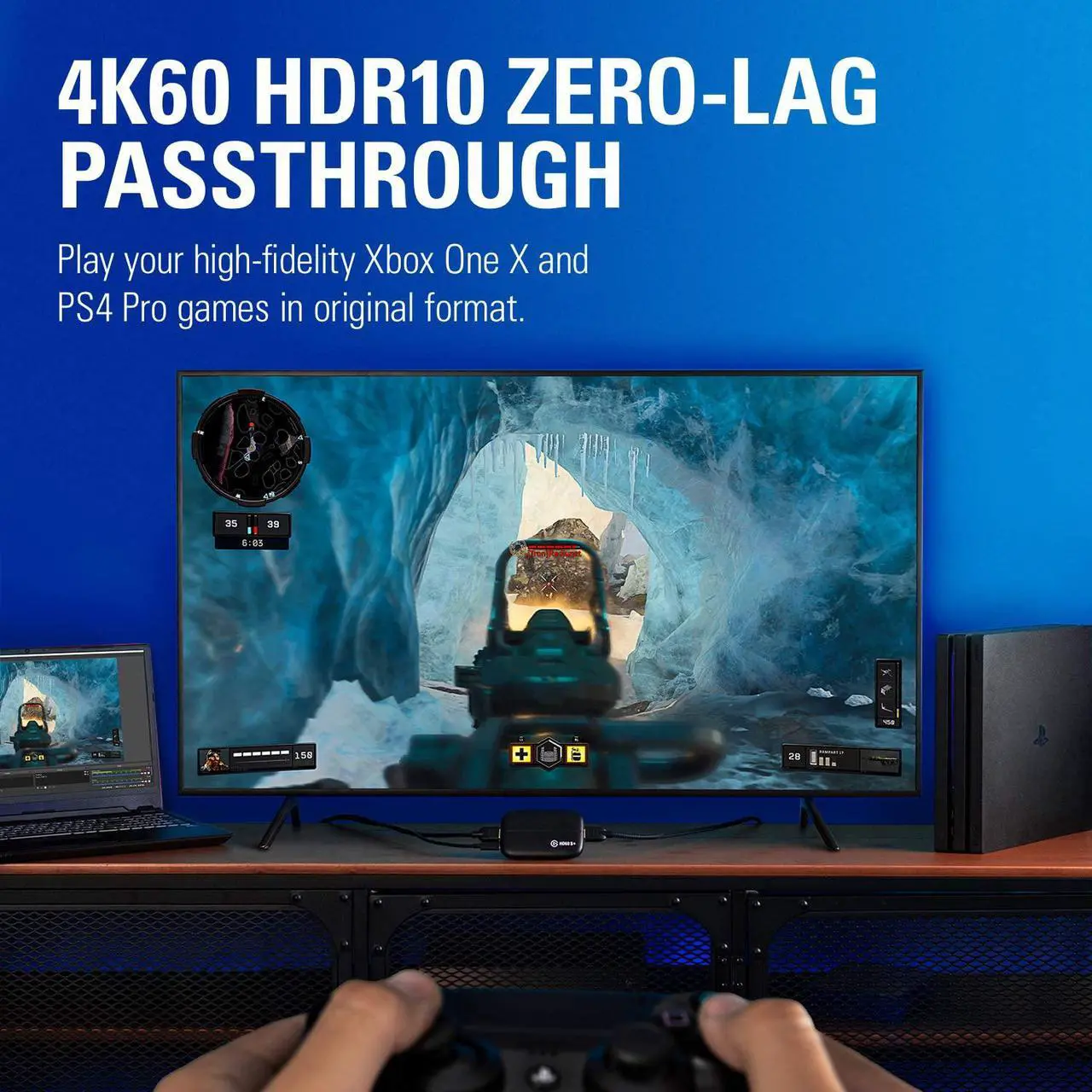 Alt view image 6 of 20 - Elgato HD60 S+, External Capture Card, Stream and Record in 1080p60 HDR10 or 4K60 HDR10 with ultra-low latency on PS5, PS4/Pro, Xbox Series X/S, Xbox One X/S, in OBS and more, works with PC and Mac