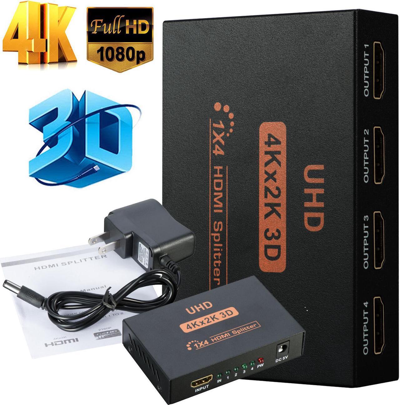 Ultra HD 4K 4 Port HDMI Splitter 1x4 Repeater Amplifier 1080P 3D Hub 1 In 4 Out