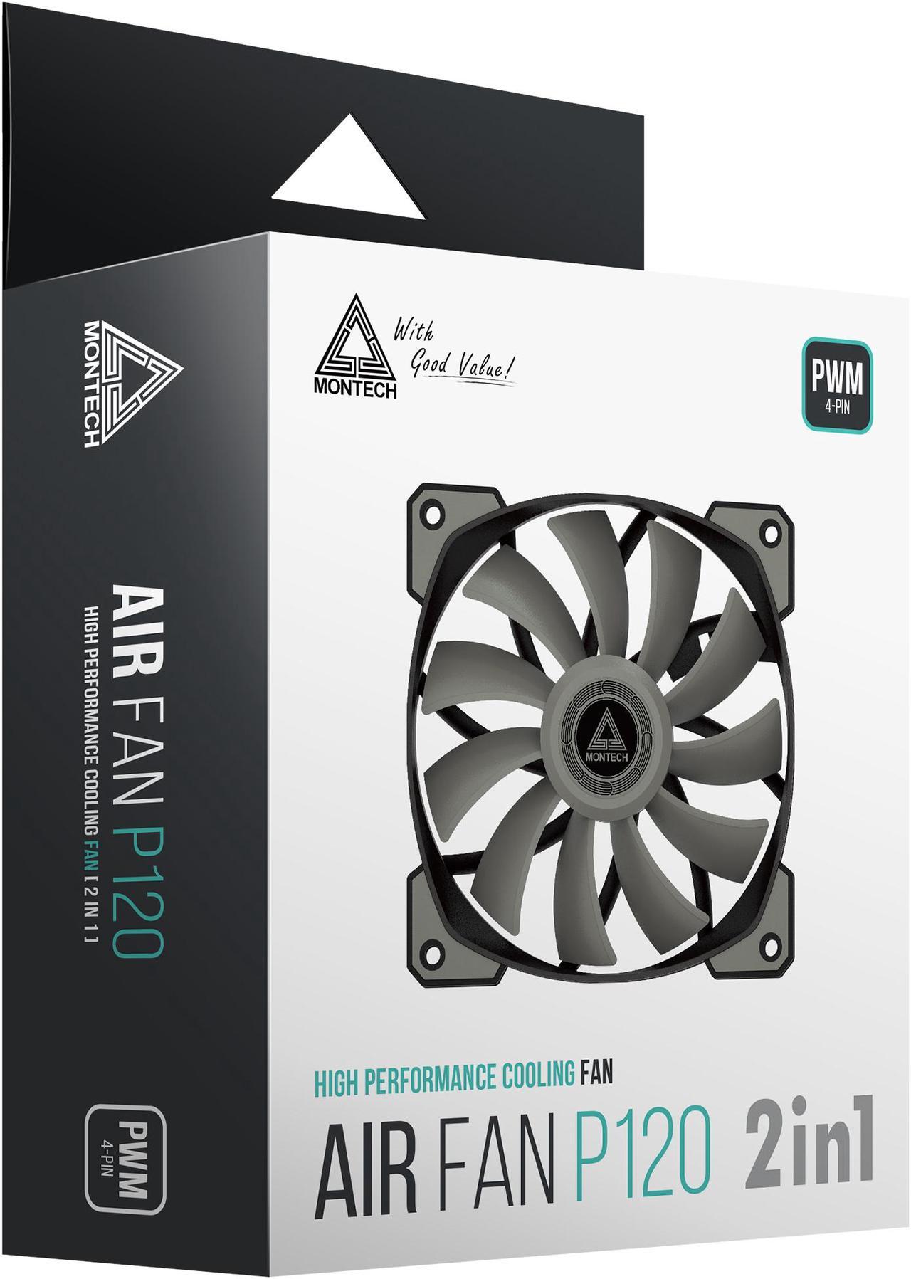 Alt view image 7 of 7 - Montech Air Fan P120, 120mm Fan 2 in 1, 4Pin PWM, Durable Low Noise FDB System, High Cooling Performance, High Performance Fan Blades, Proprietary Enhanced Fan Frame