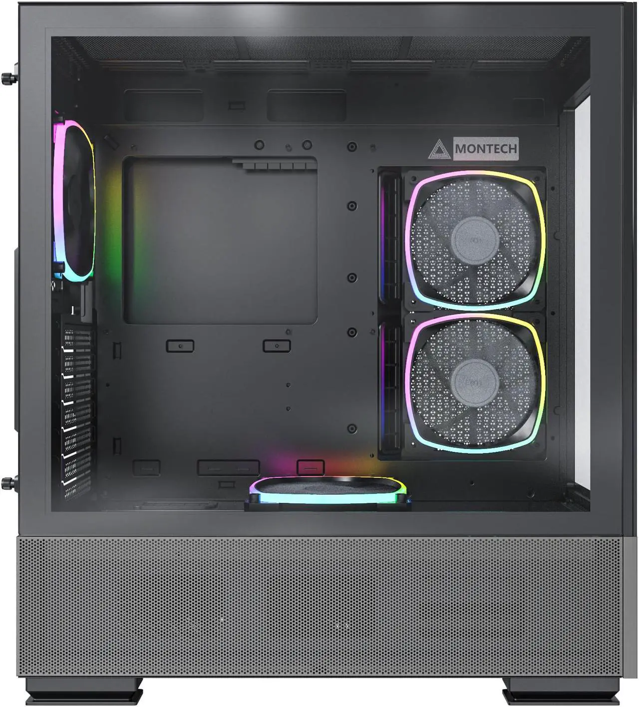 Alt view image 3 of 8 - Montech Sky Two ATX Gaming Mid Tower Computer Case | Dual Tempered Glass | 4X PWM ARGB Fans Pre-Installed | Type C | High Airflow Performance | Black