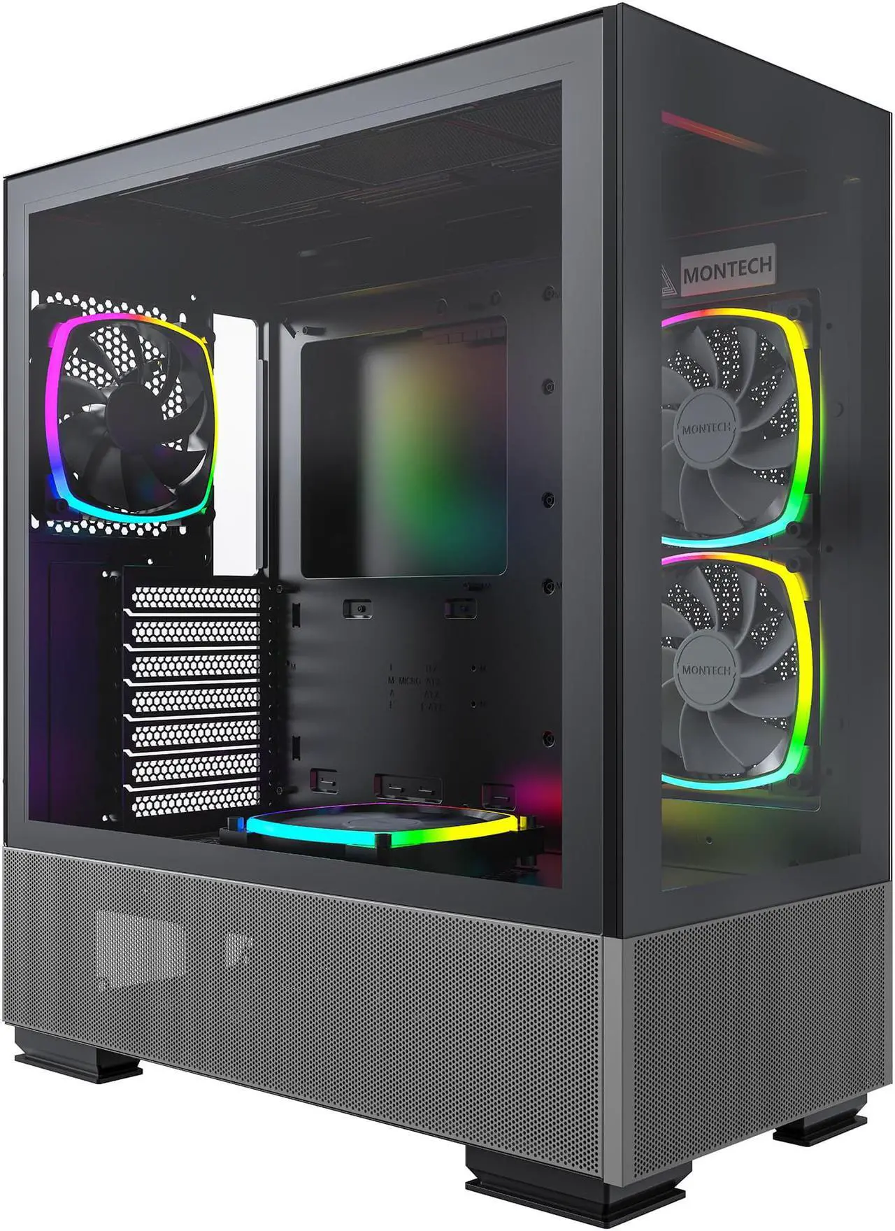 Main image of Montech Sky Two ATX Gaming Mid Tower Computer Case | Dual Tempered Glass | 4X PWM ARGB Fans Pre-Installed | Type C | High Airflow Performance | Black
