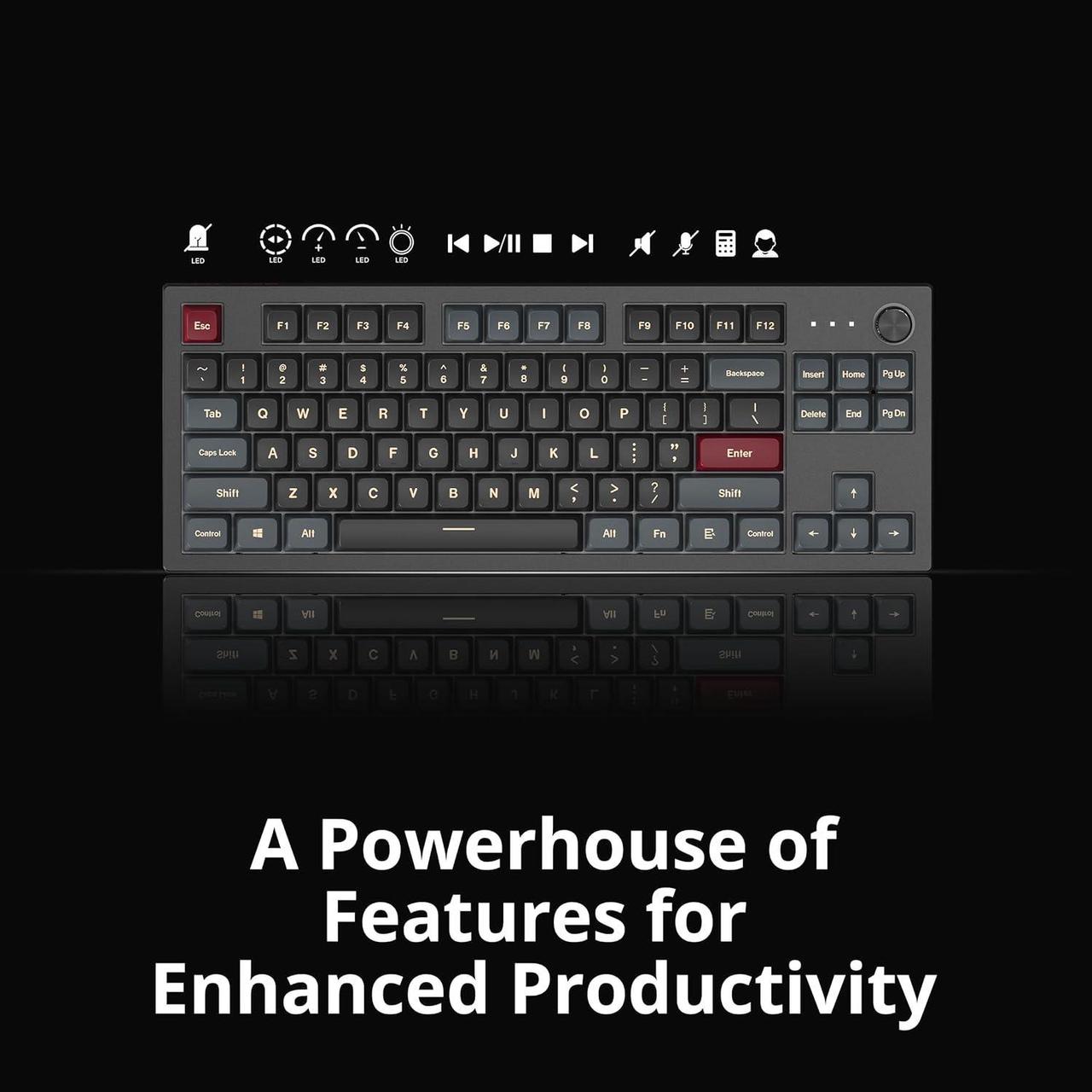 Alt view image 2 of 6 - Montech MKey TKL Mechanical Gaming Keyboard: Customizable RGB LED, Premium MDA Profile PBT Keycap, Engineered Acoustics, Hot-Swappable Gateron G Pro 2.0 Switches, Stunning Osaka Castle Theme, Darkness
