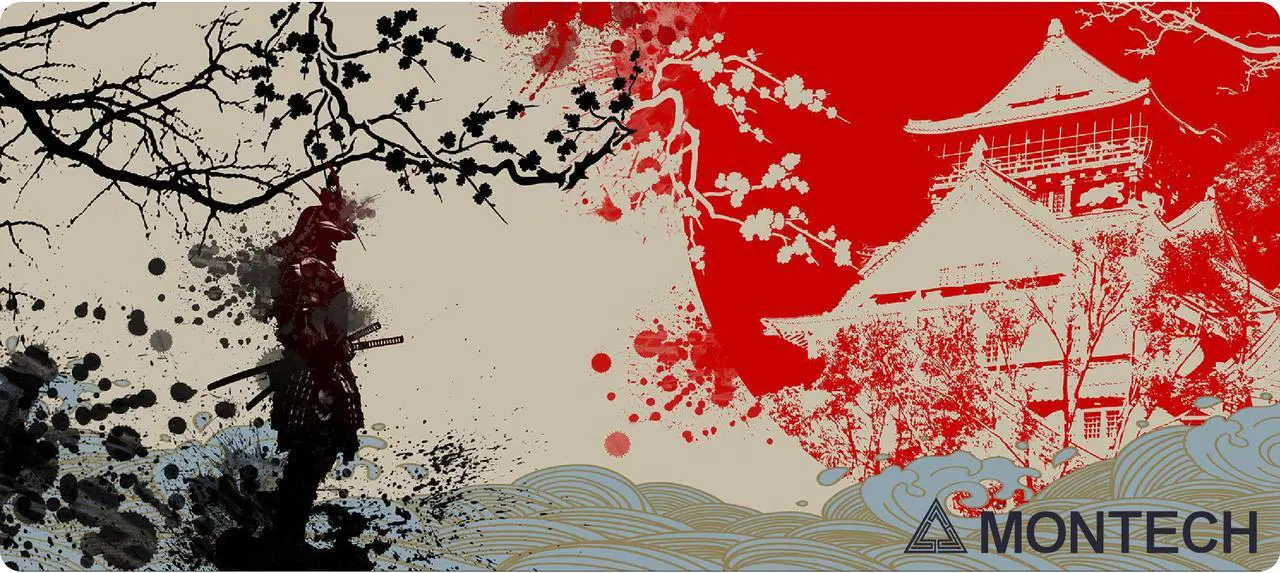 Main image of MONTECH Samurai Spirit Theme Gaming Mouse Pad - 35.4" x 15.7" Osaka Castle Design, Water-Resistant Surface, Anti-Slip Stability, Universal Mouse Compatibility, Durable Edge Wrapping