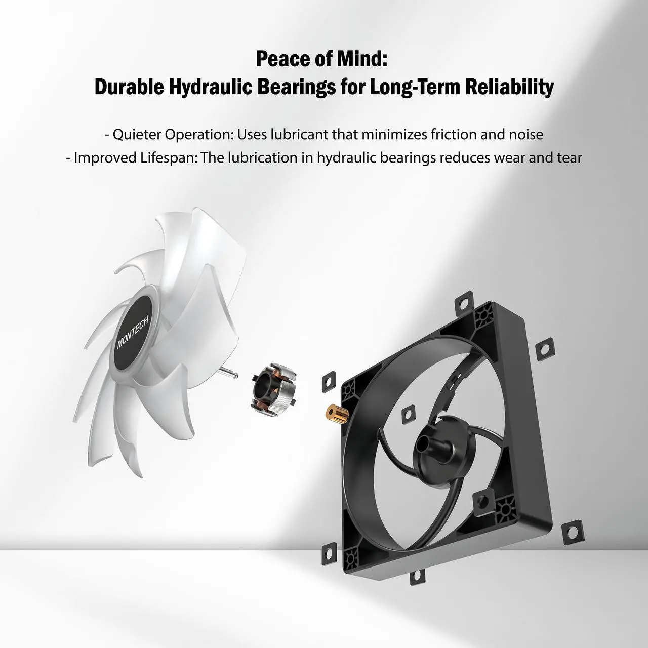 Alt view image 4 of 6 - MONTECH GF120 ARGB PWM Hydraulic Bearing Fan 800-1600RPM, Low Noise 25.5dBA, High Airflow 66.3CFM, 4-Pin - 120mm Black