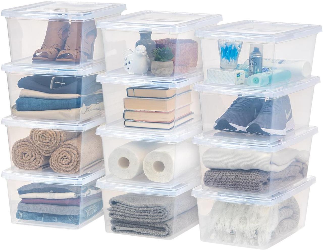 Main image of IRIS USA 17 Qt Clear Storage Box, BPA-Free Plastic Stackable Bin with Lid, Containers to Organize Shoes and Closet Shelves, Classroom Organization Teacher Tools, Game Storage, 12 Pack