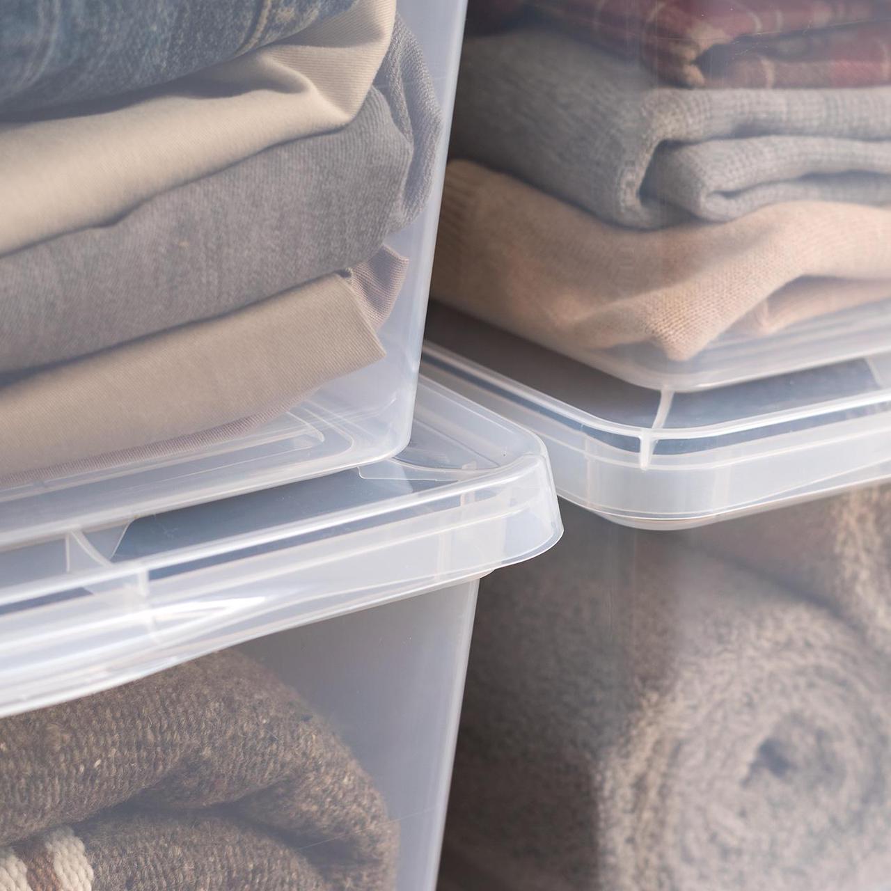 Alt view image 3 of 4 - IRIS USA 17 Qt Clear Storage Box, BPA-Free Plastic Stackable Bin with Lid, Containers to Organize Shoes and Closet Shelves, Classroom Organization Teacher Tools, Game Storage, 12 Pack