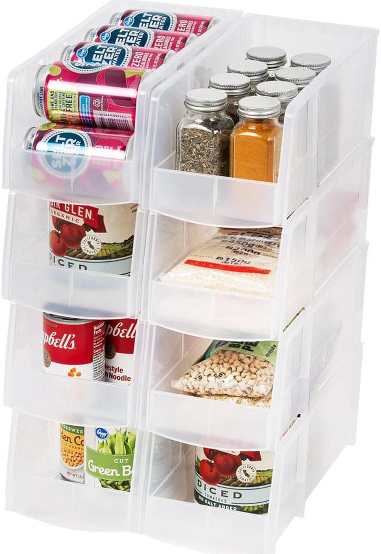 Main image of IRIS USA 8 Pack Large Storage Basket, Stackable Open Front Organizer Bin for Pantry, Clear