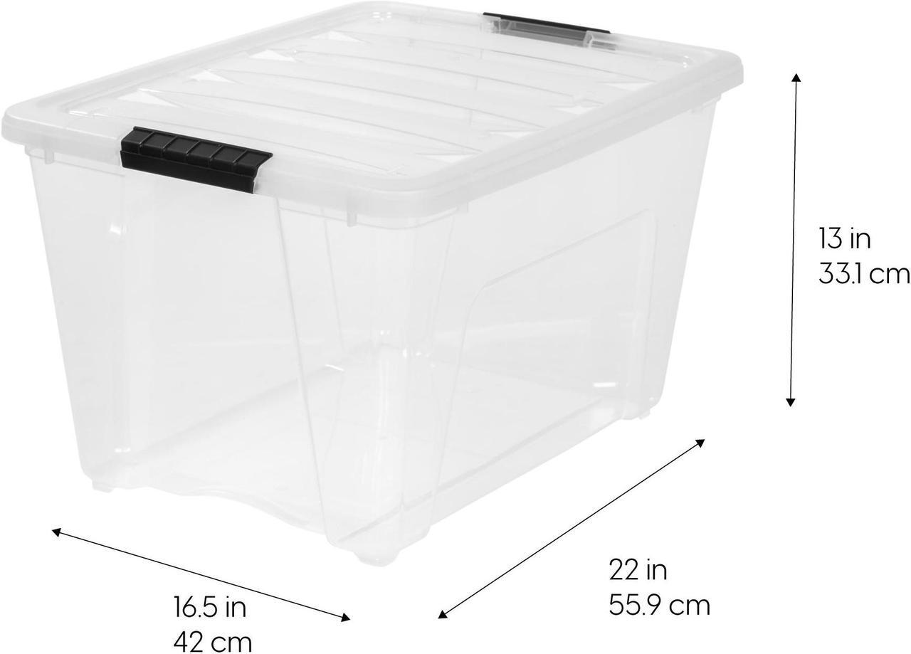 Alt view image 3 of 4 - IRIS USA 54 Qt Stackable Plastic Storage Bins with Lids, 6 Pack - BPA-Free, Made in USA - See-Through Organizing Solution, Latches, Durable Nestable Containers, Secure Pull Handle - Clear