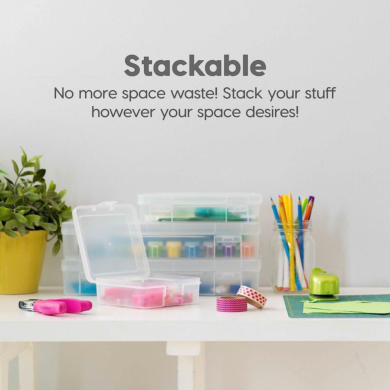Alt view image 2 of 4 - IRIS USA 10 Pack Plastic Hobby Art Craft Supply Organizer Storage Containers with Latching Lid, for Pens & Pencil Case, Ribbons, Wahi Tape, Beads, Sticker, Yarn, Ornaments, Stackable, Clear, Medium