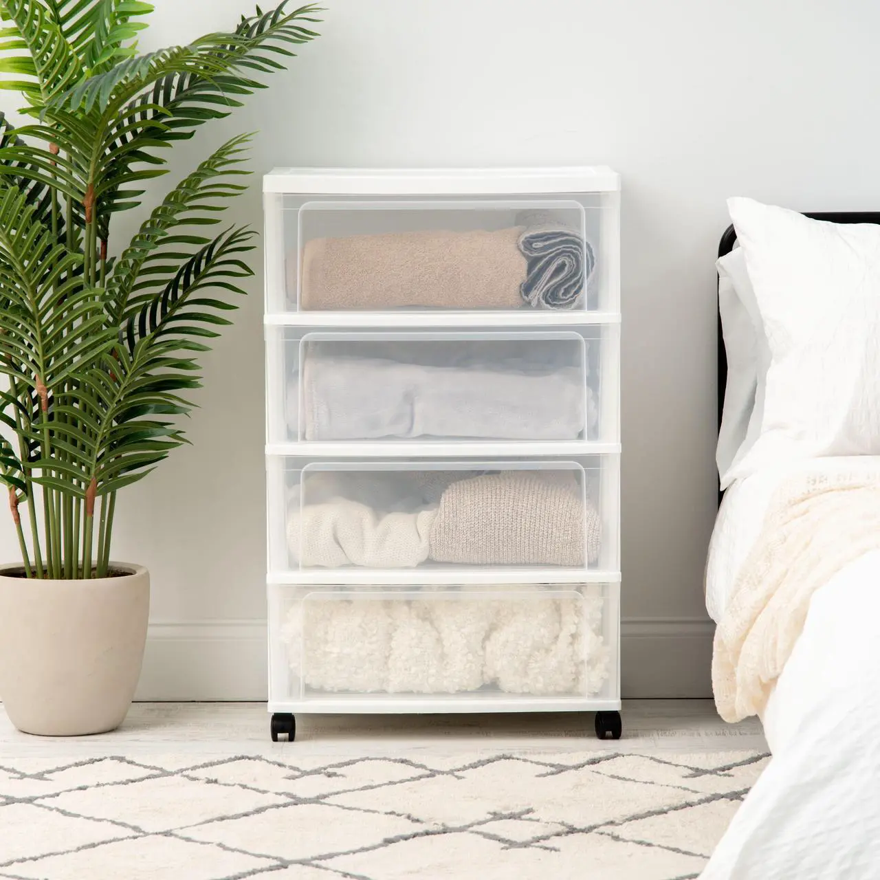 Alt view image 2 of 4 - IRIS USA Plastic 4 Drawer Wide Storage Cart with 4 Caster Wheels, White