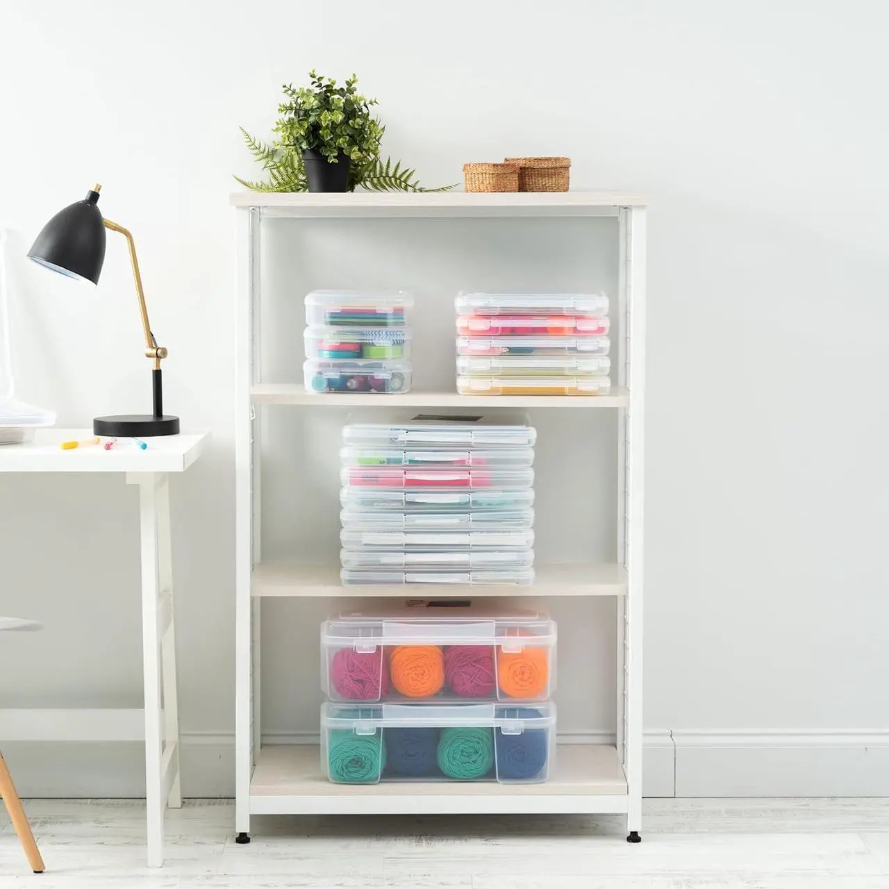 Alt view image 3 of 4 - IRIS USA Fits 12" x 12" Paper, Thin Portable Plastic Scrapbook Paper Board Game Storage Organizer Cases with Built-in Handle for Art Craft Supplies Office Document Stationery Photo, Clear, 10-Pack