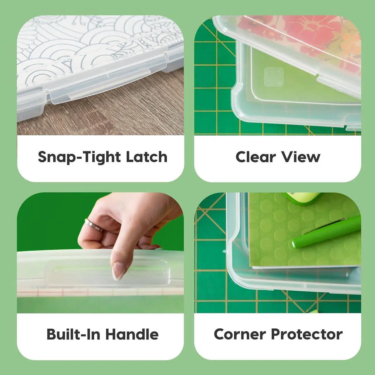 Alt view image 2 of 4 - IRIS USA Fits 12" x 12" Paper, Thin Portable Plastic Scrapbook Paper Board Game Storage Organizer Cases with Built-in Handle for Art Craft Supplies Office Document Stationery Photo, Clear, 10-Pack