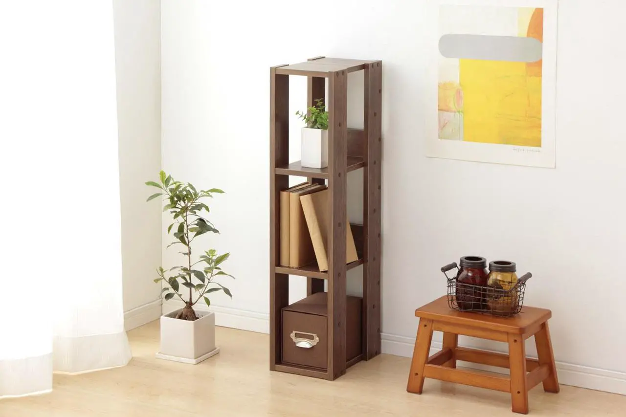 Alt view image 2 of 9 - IRIS Mado 3-Shelf Slim Open Wood Shelving Unit, Brown