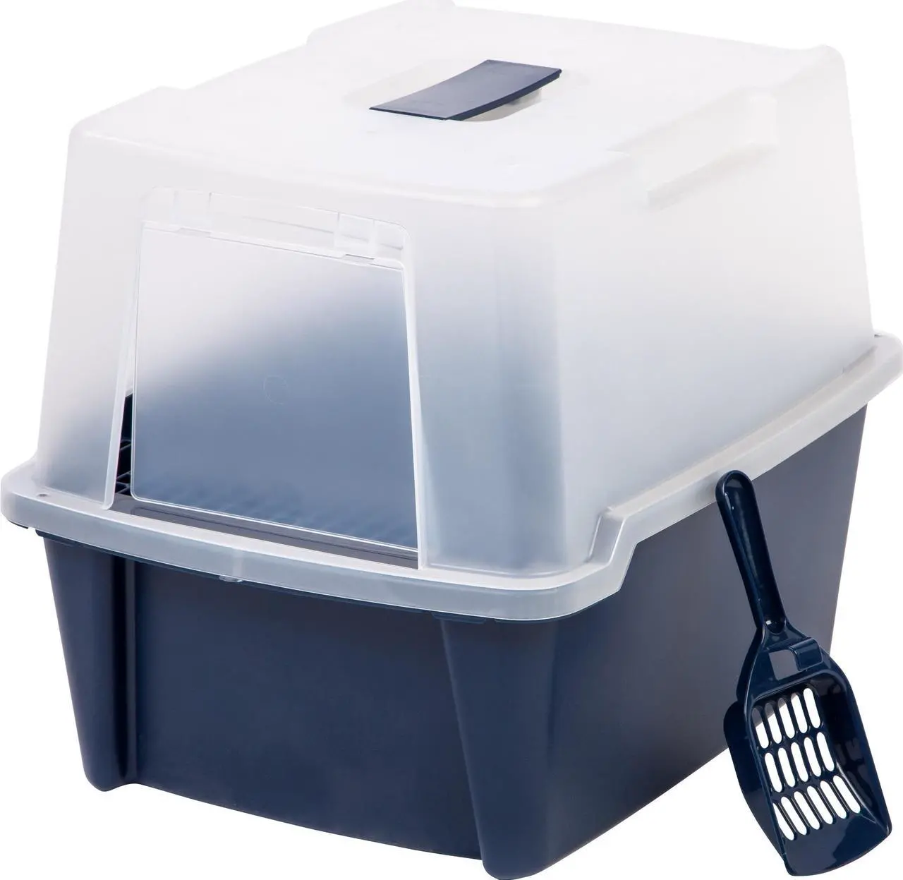 Main image of IRIS Large Hooded Litter Box with Scoop and Grate, Blue