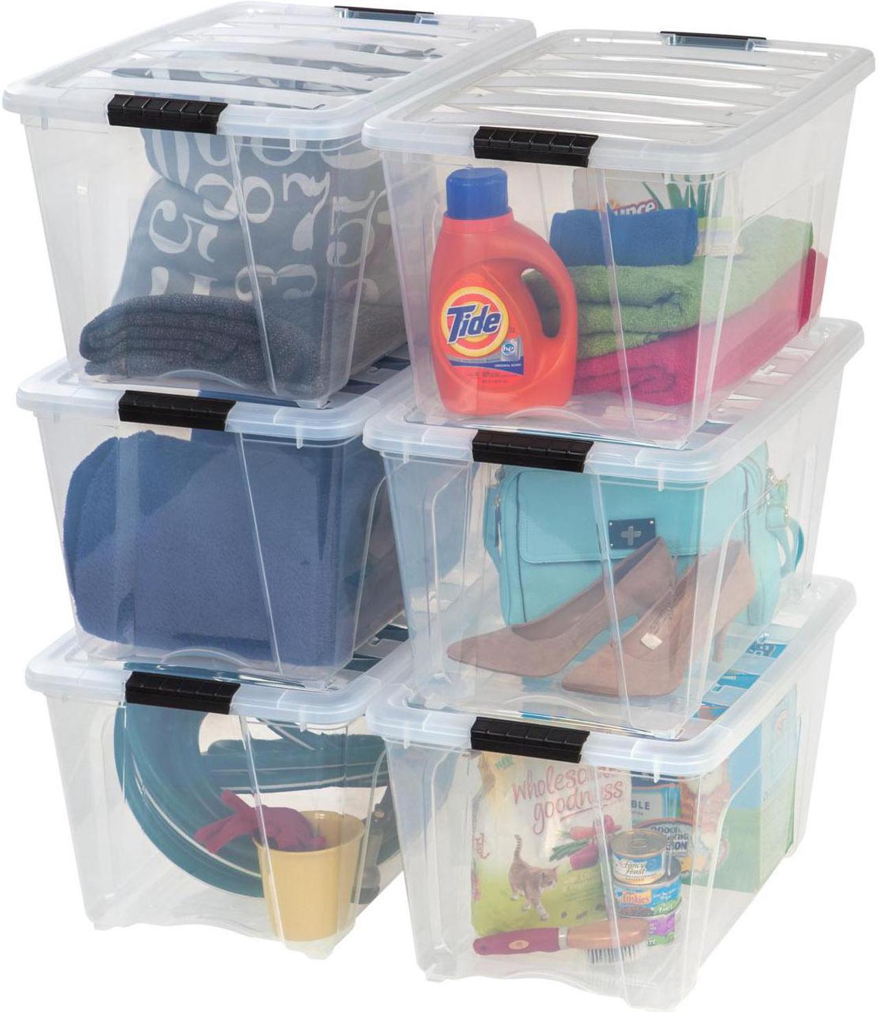 Main image of IRIS USA 54 Qt Stackable Plastic Storage Bins with Lids, 6 Pack - BPA-Free, Made in USA - See-Through Organizing Solution, Latches, Durable Nestable Containers, Secure Pull Handle - Clear