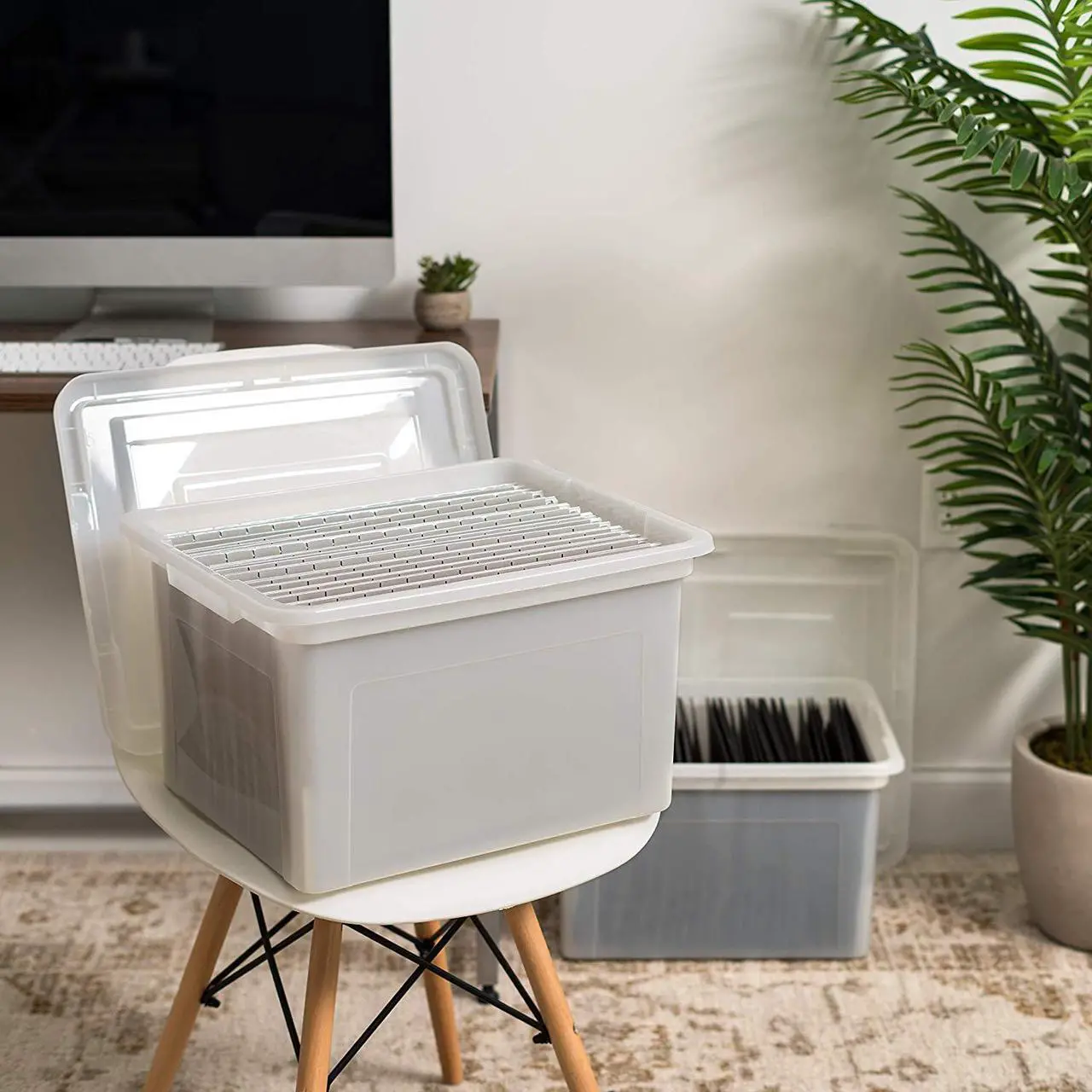 Alt view image 3 of 5 - IRIS USA File Box File Organizer Plastic File Box for Letter/Legal File, BPA-Free Plastic Storage Bin Tote Organizer with Durable and Secure Latching Lid, Stackable and Nestable, Pearl 35 Qt. 4Pack