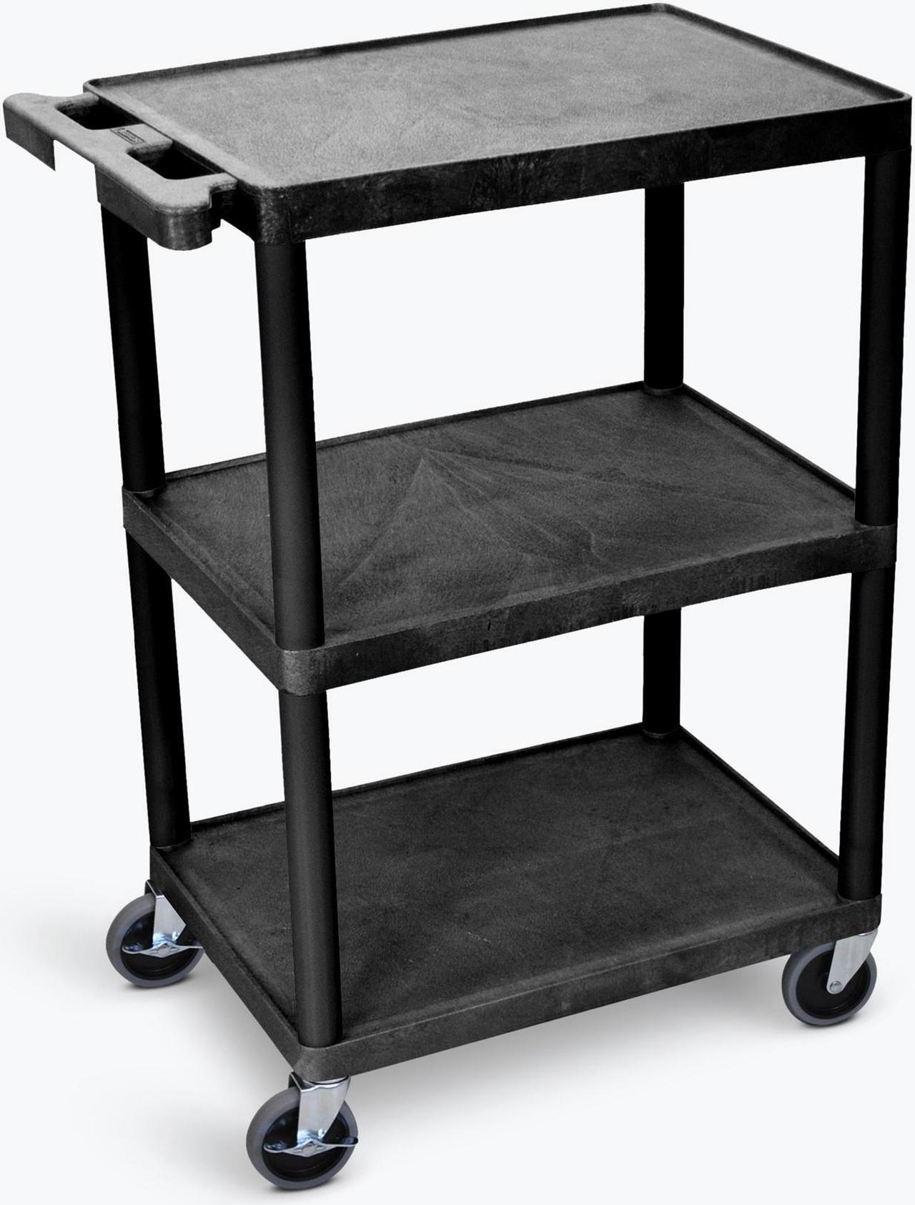 Alt view image 8 of 8 - Luxor 3 Shelves Multipurpose Storage Structural Foam Plastic Service Utility Cart - Black