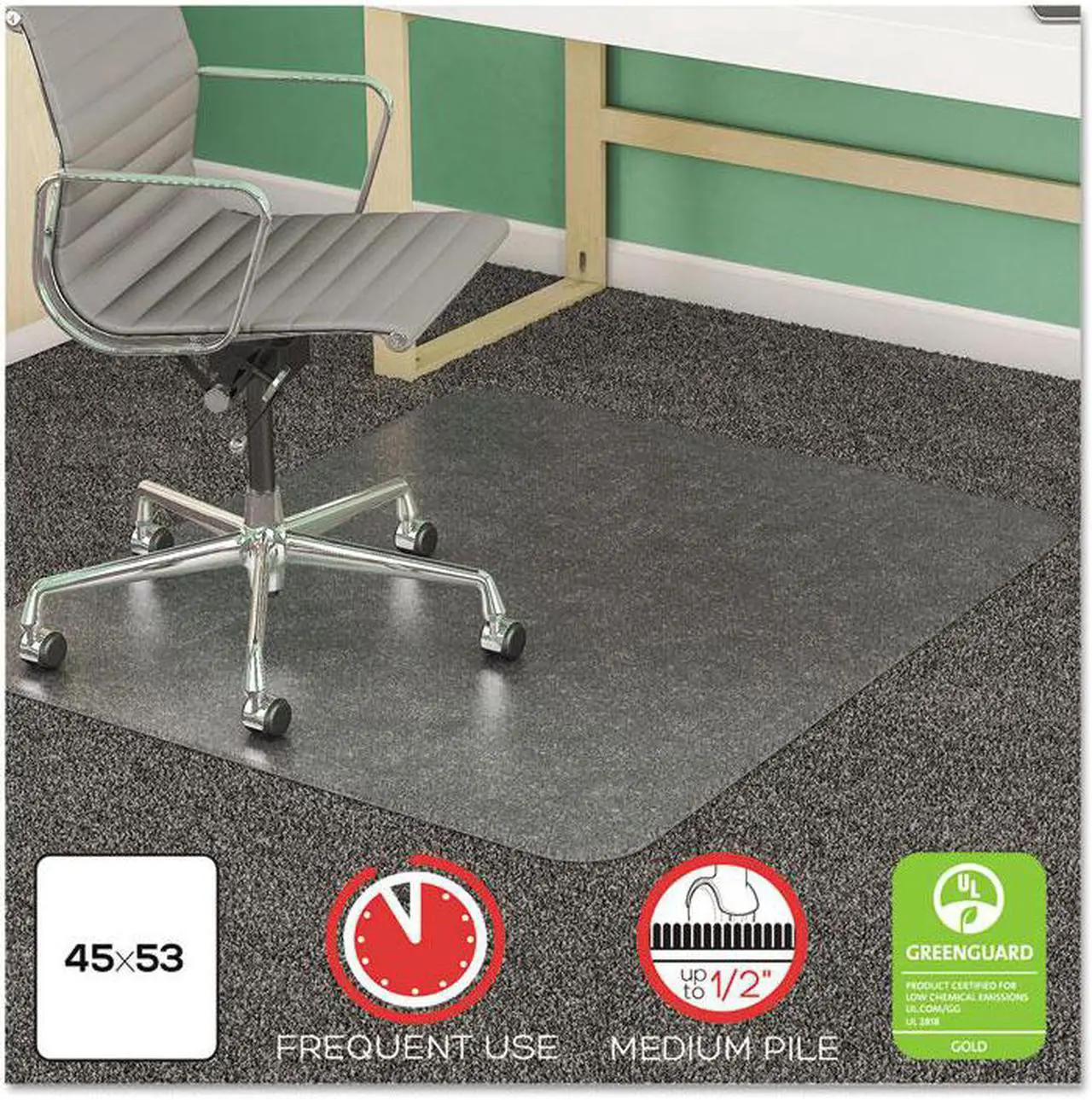 Alt view image 12 of 14 - Deflecto SuperMat Frequent Use Chair Mat Medium Pile Carpet Beveled 36 x 48 Black CM14142BLK