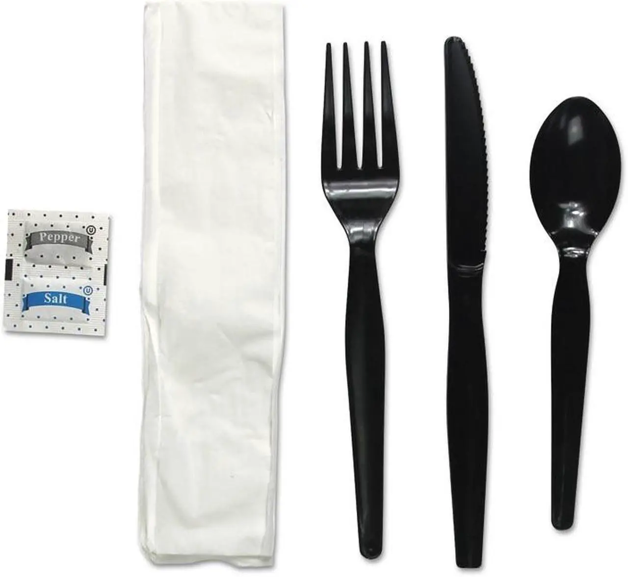 Alt view image 2 of 4 - Boardwalk FKTNSHWPSWH 6-Pc. Cutlery Kit, Condiment / Fork / Knife / Napkin / Spoon, Heavyweight, White, 250 / Carton