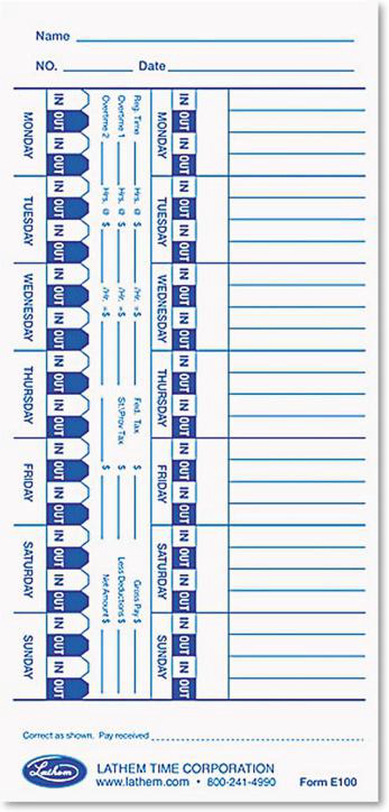 Alt view image 4 of 6 - Universal Time Card, Side Print, 3 1/2 x 9, Bi-Weekly/Weekly, 2-Sided 100/Pack